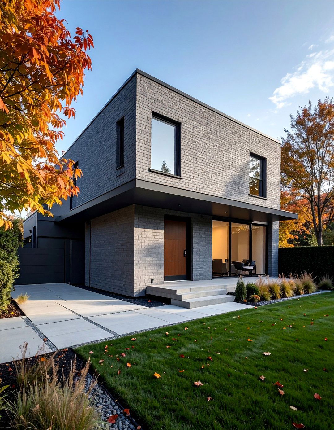 Monochromatic Gray Brick Exterior Facade - 30 Gray Brick Exterior Home Ideas for Modern Elegance