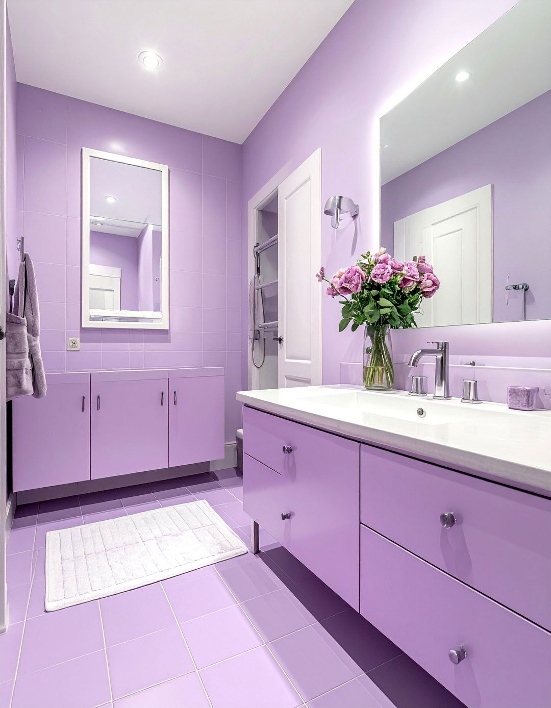 Monochromatic Lavender Bathroom Design - 25 Colorful Bathroom Ideas to Brighten Your Space