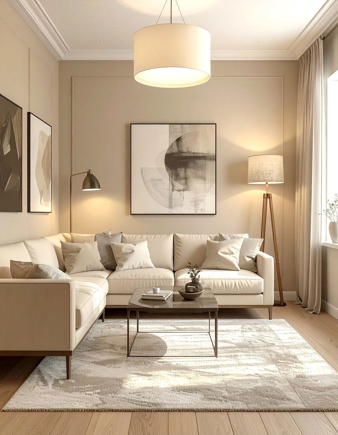 Monochromatic Living Room with Layered Lighting - 25 Monochromatic Living Room Ideas for a Cohesive Look