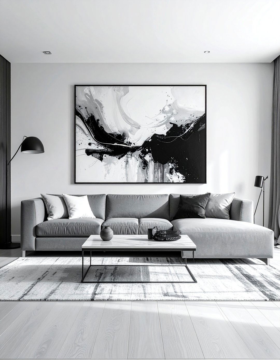 Monochromatic Living Room with Statement Art - 25 Monochromatic Living Room Ideas for a Cohesive Look