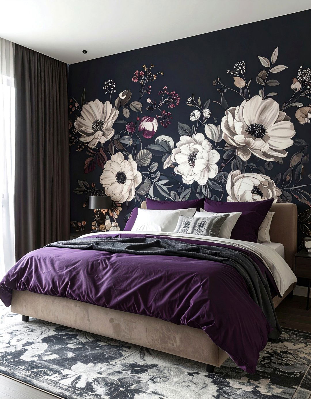 Moody Floral Wallpaper Accent Wall - 25 Dark Bedroom Ideas for a Cozy and Moody Retreat