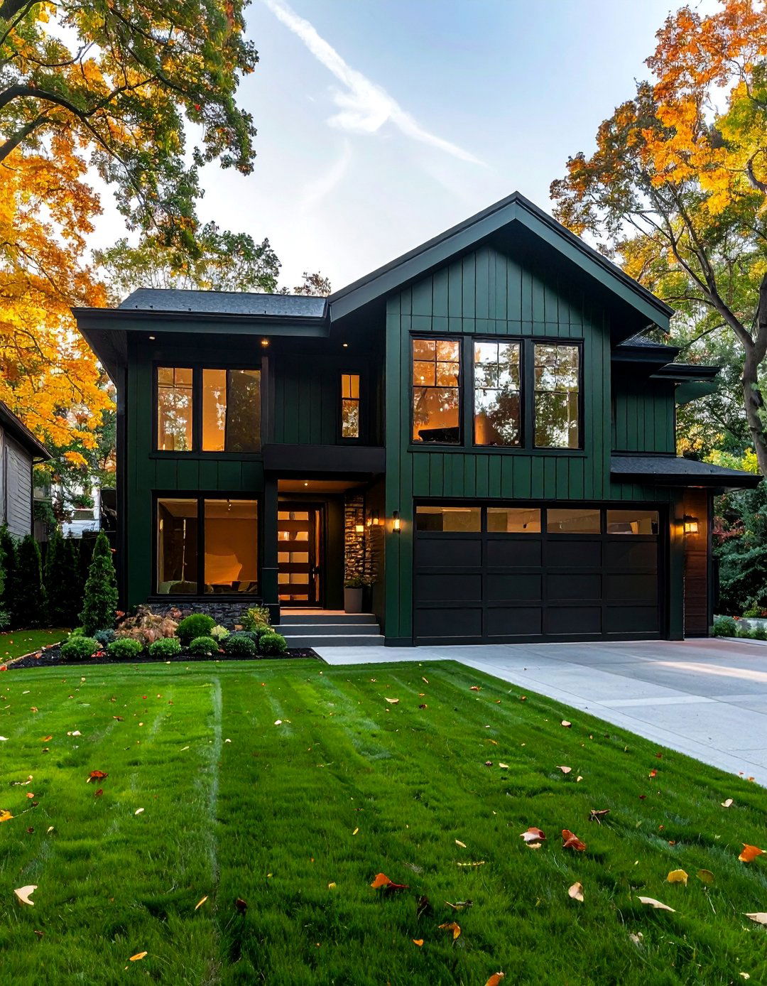 Moody Jasper Green with Black Trim - 40 Dark Green Exterior Paint Color Schemes for Bold Homes