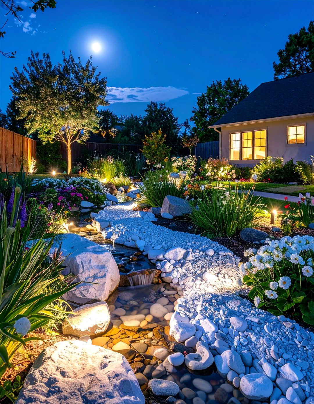 Moonlight Garden Creek Romance - 30 Front Yard Dry Creek Bed Landscaping Ideas