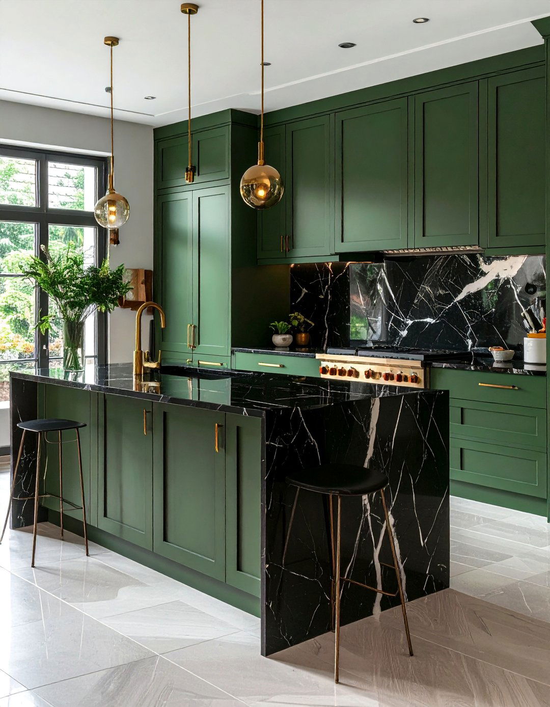 Moss Green Cabinets with Black Marble Countertops - 20 Green Kitchen Cabinets With Black Countertops Ideas