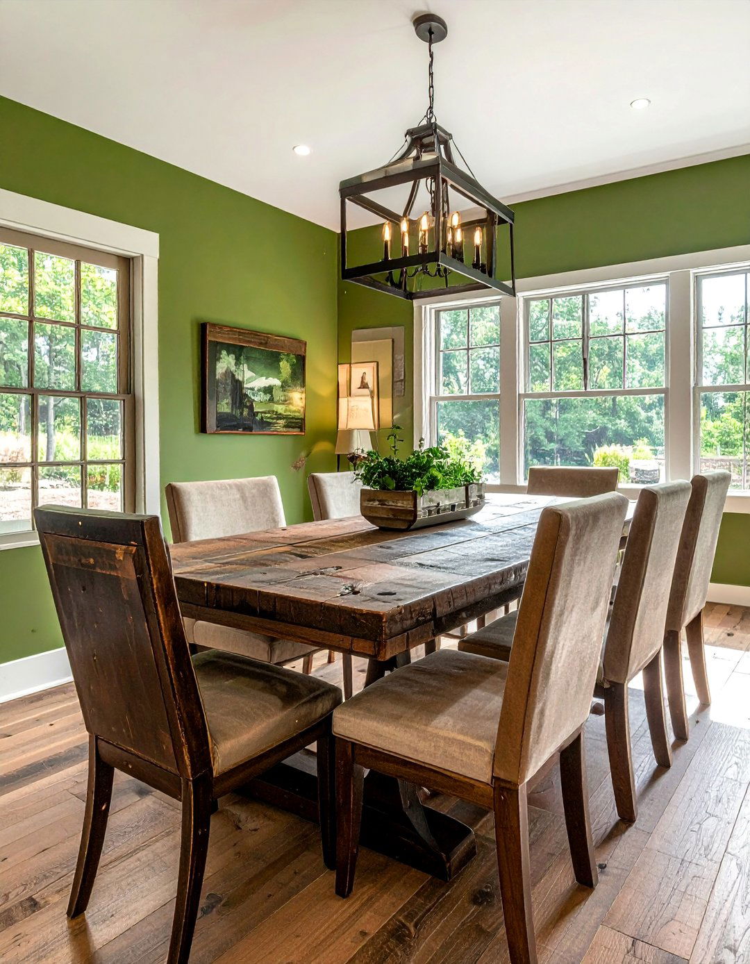 Moss Green Dining Room with Farmhouse Elements - 40 Green Dining Room Ideas for a Fresh Look