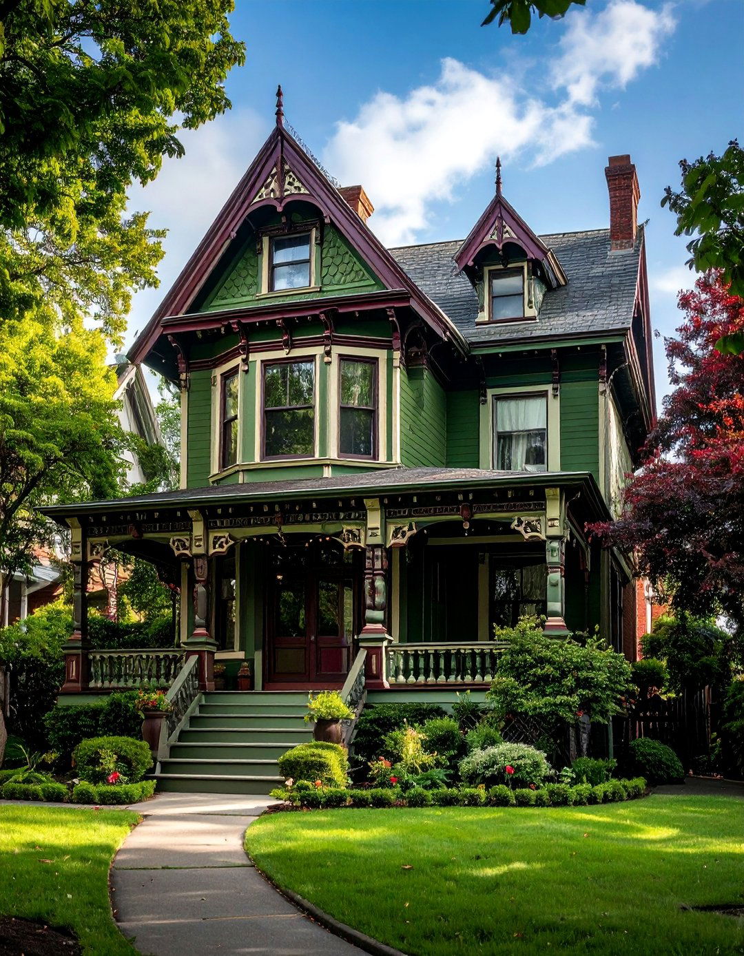 Mossy Green on a Historic Victorian Home - 40 Dark Green Exterior Paint Color Schemes for Bold Homes