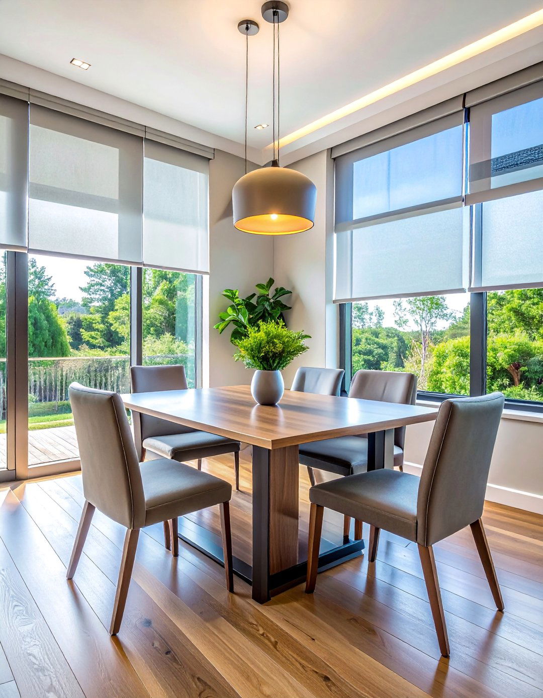 Motorized Window Treatments for Modern Convenience - 25 Dining Room Window Ideas for a Bright and Airy Space