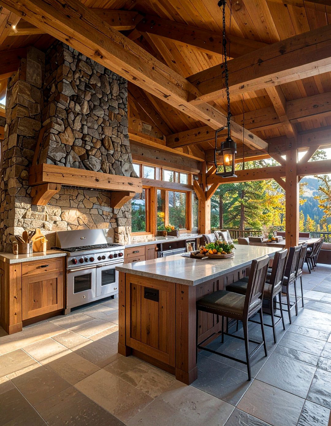 Mountain Lodge Timber Frame Kitchen - 20 Outdoor Kitchen with a Gazebo Ideas for Entertaining