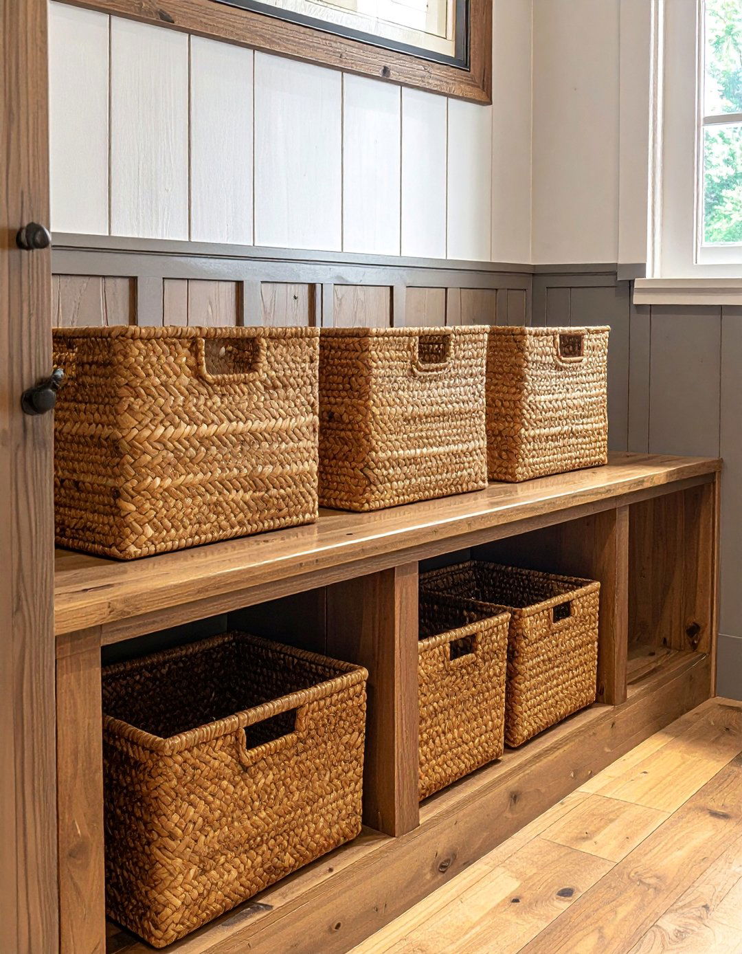 Mudroom Featuring Wicker Baskets for Storage - 40 Mudroom Ideas to Keep Your Home Organized