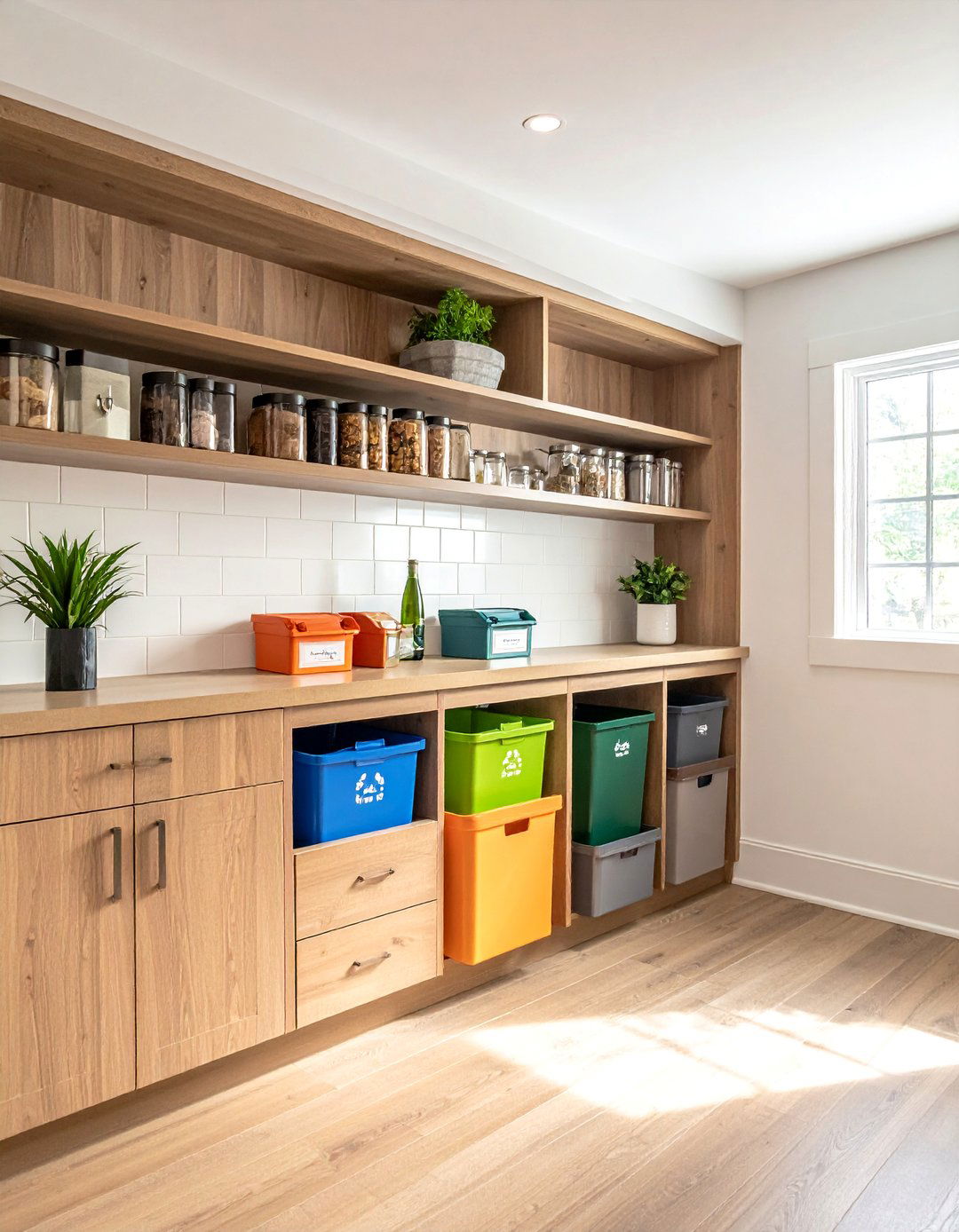Mudroom with Built In Recycling and Trash Bins - 40 Mudroom Ideas to Keep Your Home Organized