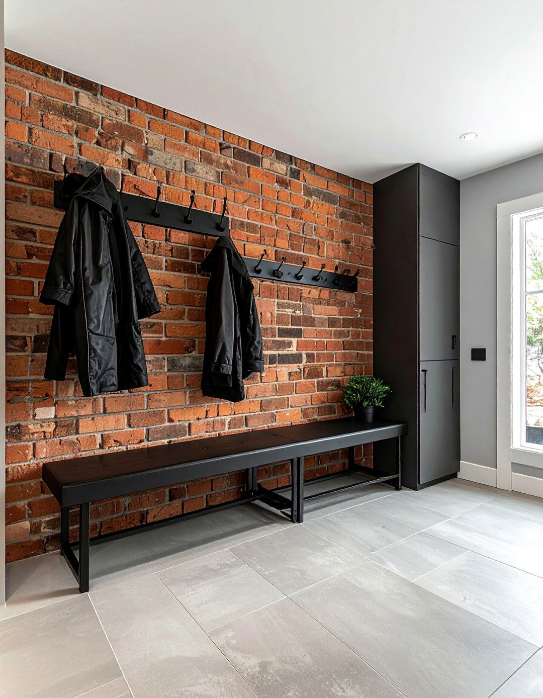 Mudroom with Exposed Brick for an Industrial Vibe - 40 Mudroom Ideas to Keep Your Home Organized