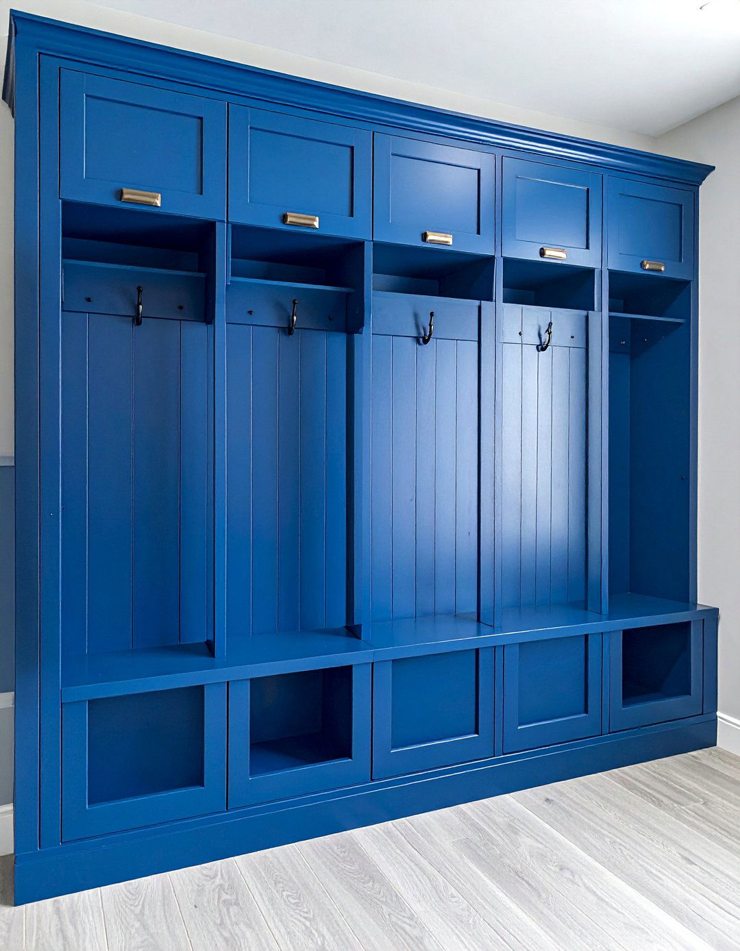 Mudroom with Individual Open Lockers - 40 Mudroom Ideas to Keep Your Home Organized