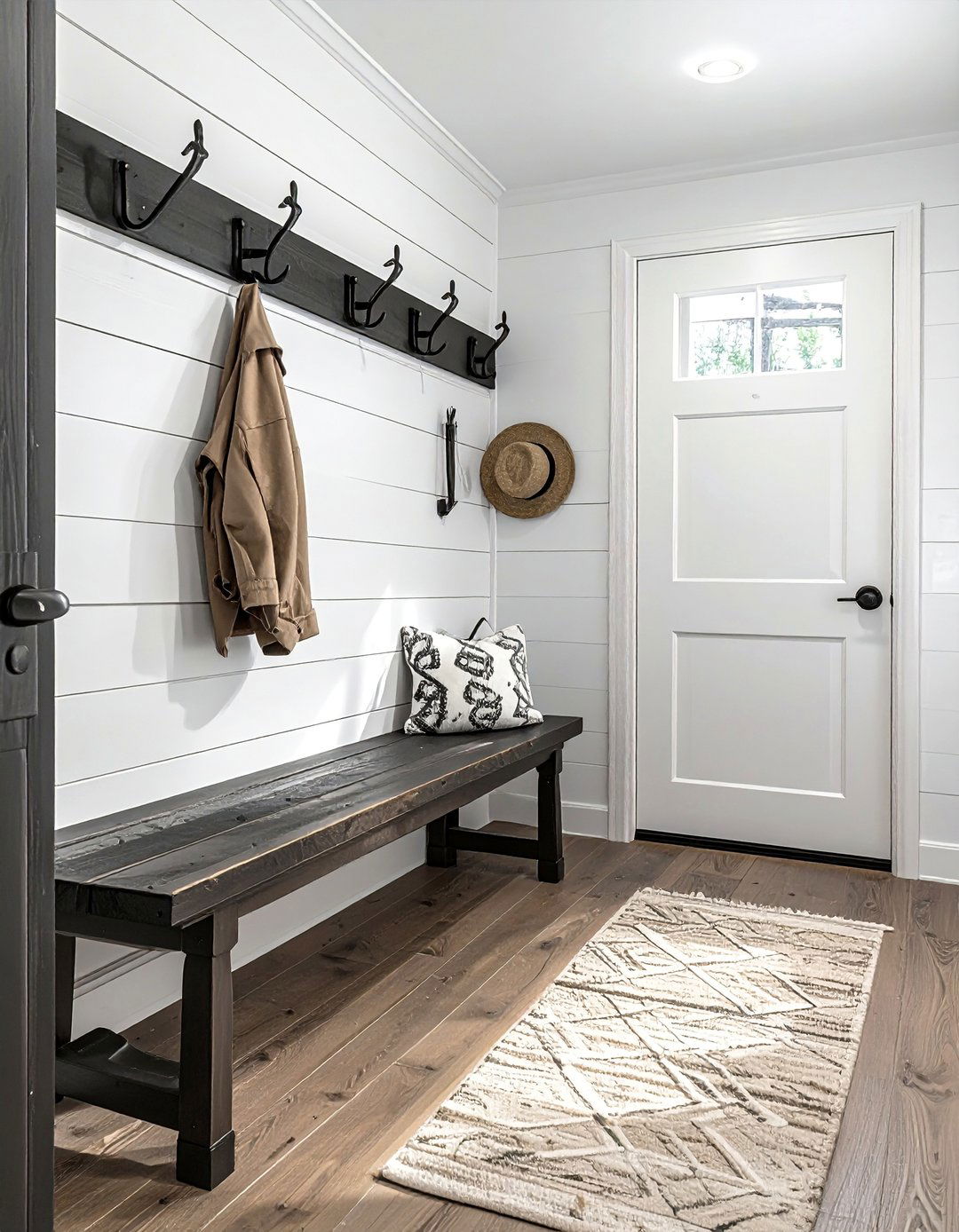 Mudroom with Shiplap Walls for a Rustic Look - 40 Mudroom Ideas to Keep Your Home Organized