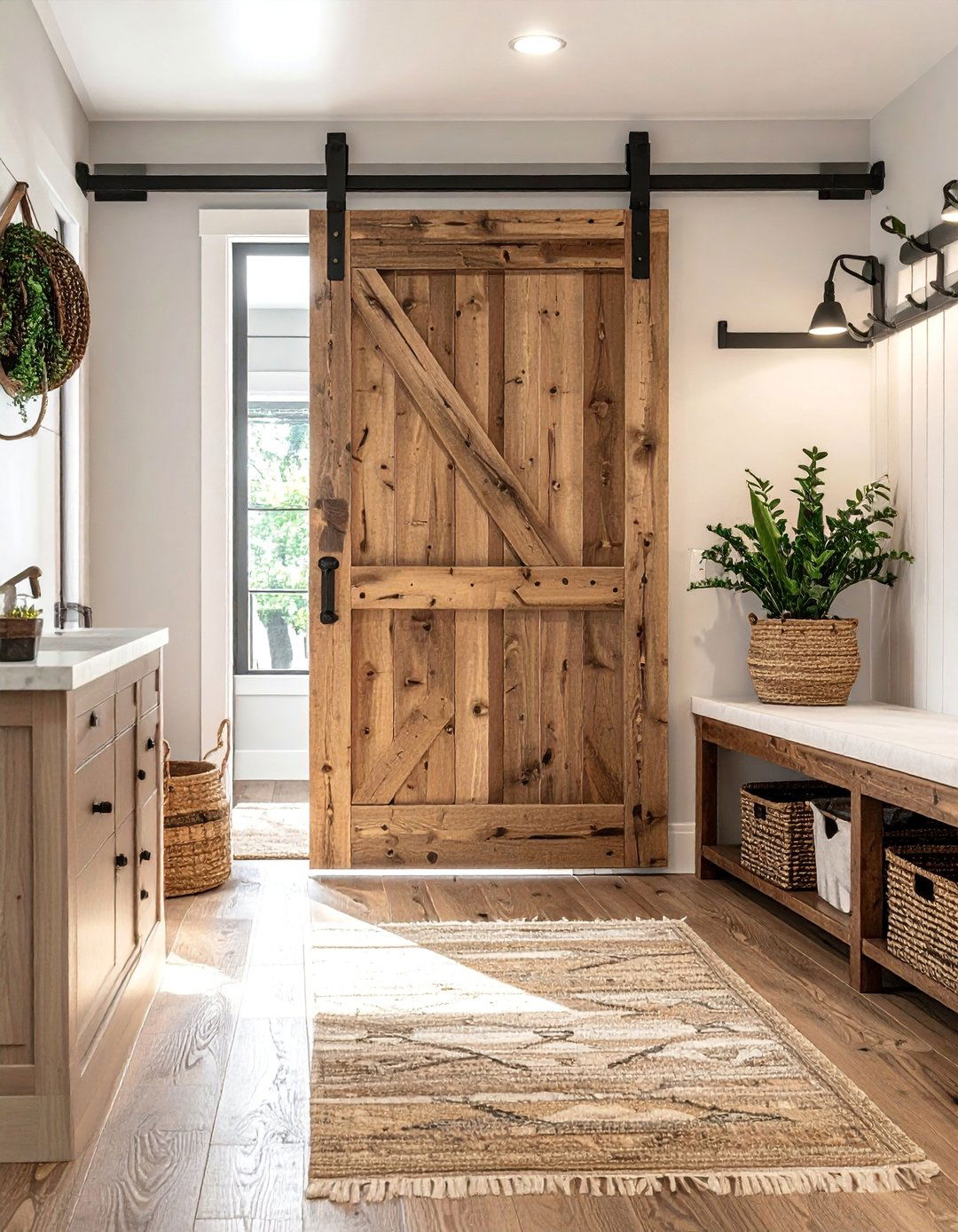 Mudroom with Sliding Barn Doors - 40 Mudroom Ideas to Keep Your Home Organized
