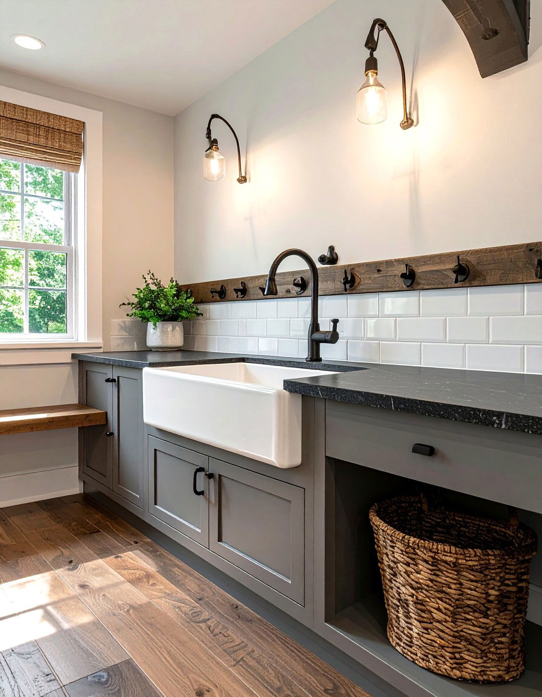 Mudroom with a Farmhouse Style Utility Sink - 40 Mudroom Ideas to Keep Your Home Organized