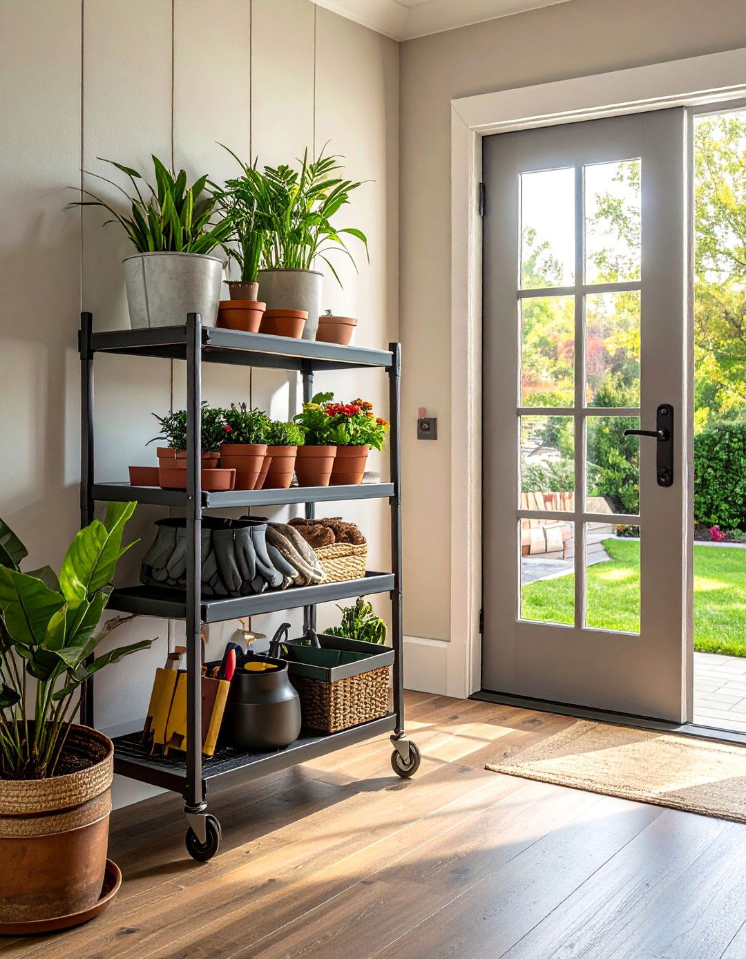 Mudroom with a Rolling Storage Cart - 40 Mudroom Ideas to Keep Your Home Organized