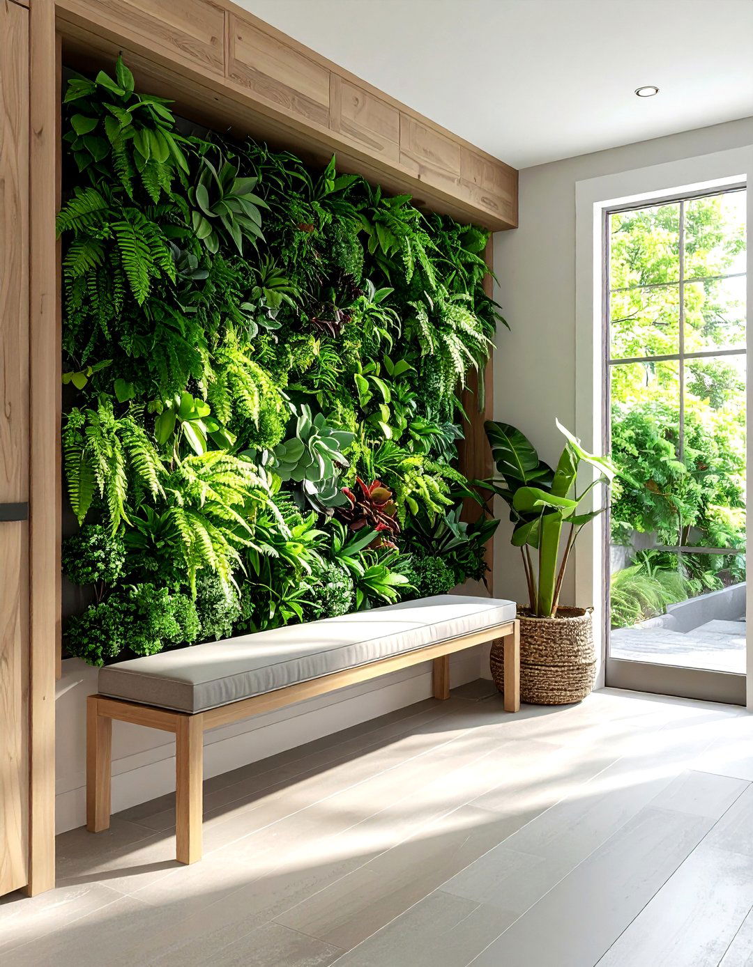 Mudroom with a Vertical Wall Garden - 40 Mudroom Ideas to Keep Your Home Organized