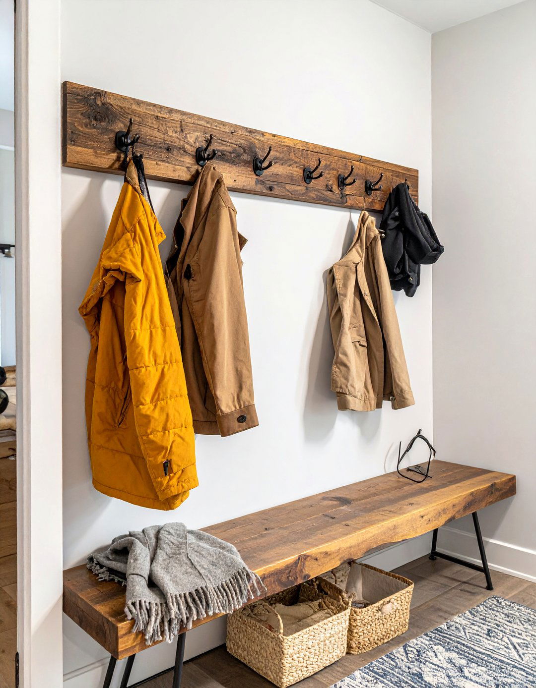 Mudroom with a Wall Mounted Coat Rack - 40 Mudroom Ideas to Keep Your Home Organized
