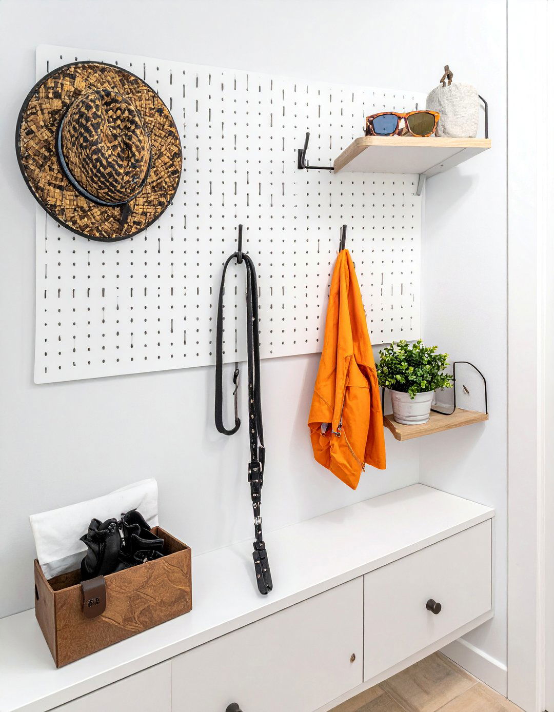 Mudroom with a Wall Mounted Pegboard Organizer - 40 Mudroom Ideas to Keep Your Home Organized
