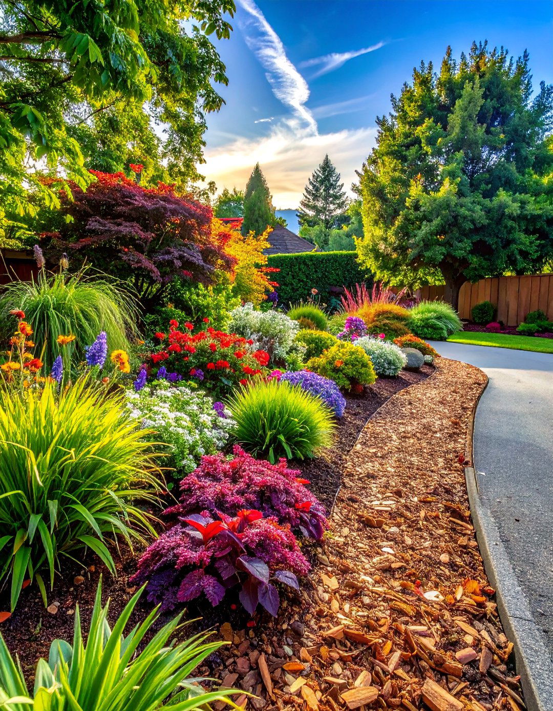Mulched Plant Borders - 30 Driveway Edging Ideas to Enhance Your Curb Appeal