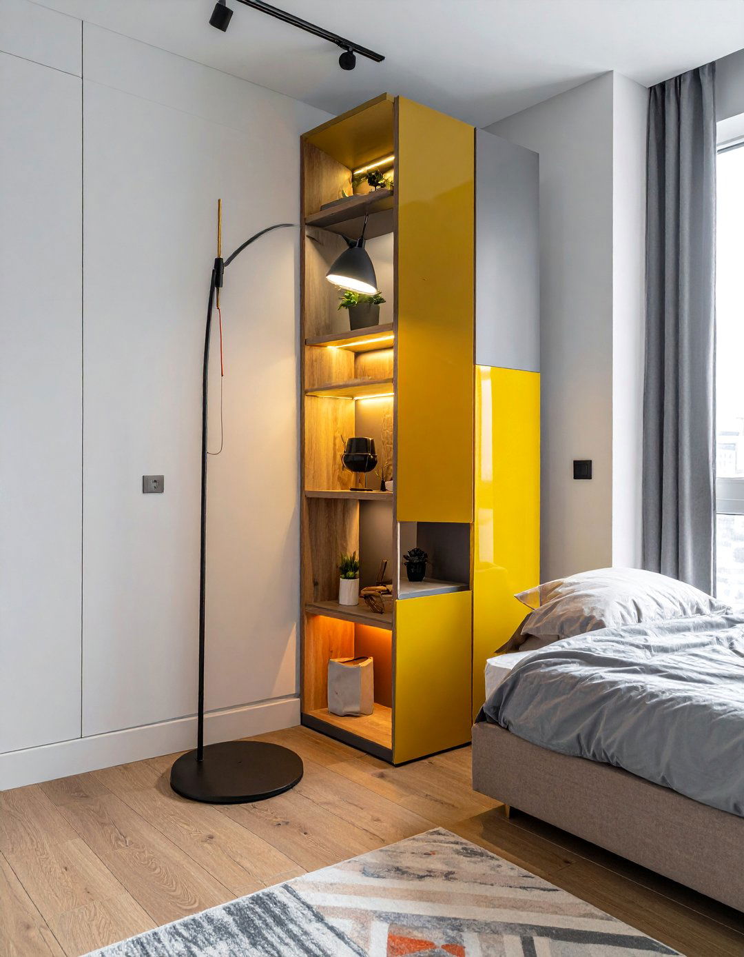 Multi Functional Floor Lamps with Storage - 15 Bright Small Bedroom Lighting Ideas for Ambiance