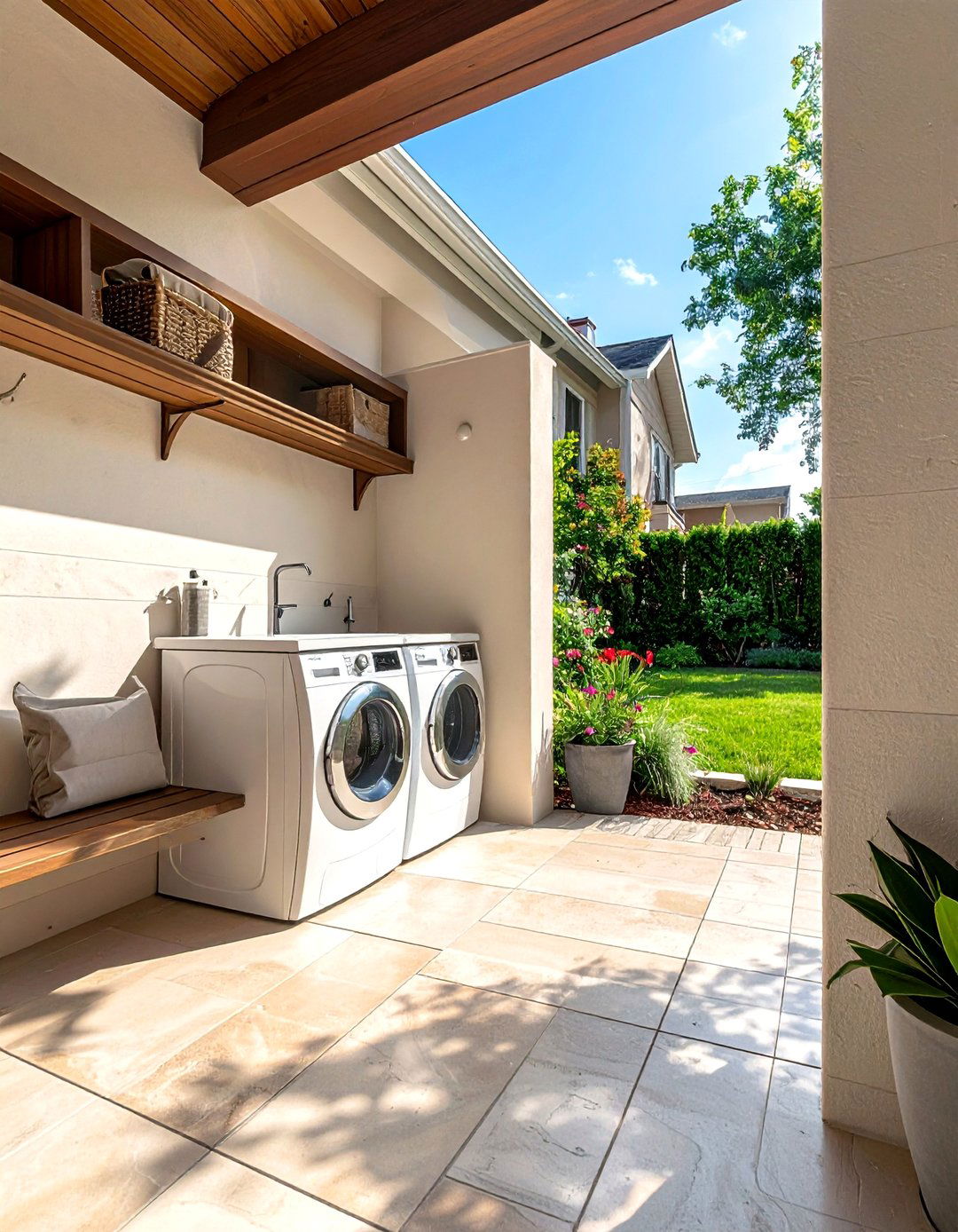 Multi Functional Mudroom and Outdoor Laundry - 30 Outdoor Laundry Room Ideas for Functionality