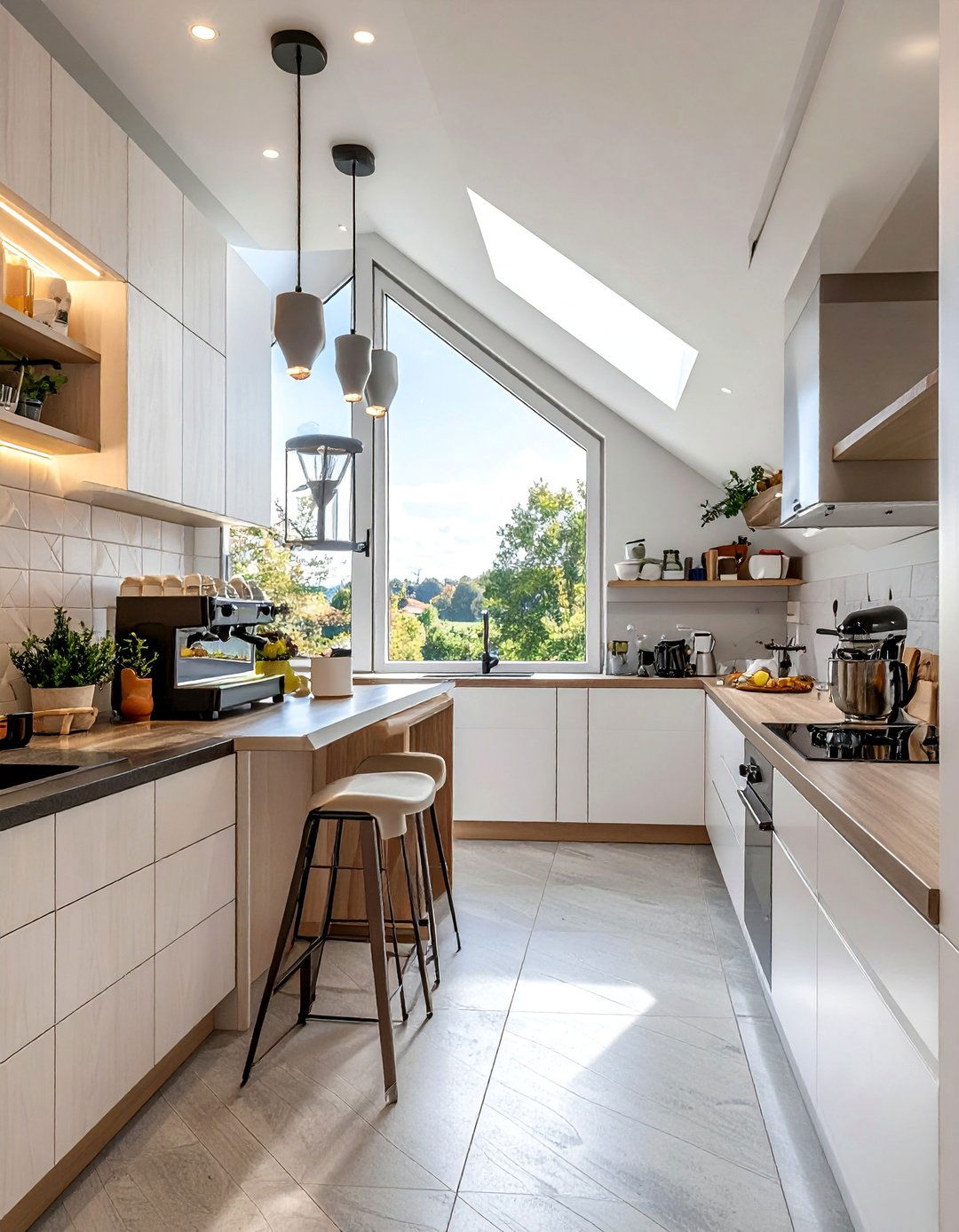 Multi Zone Functional Kitchen - 20 Sloped Ceiling Kitchen Ideas to Maximize Space