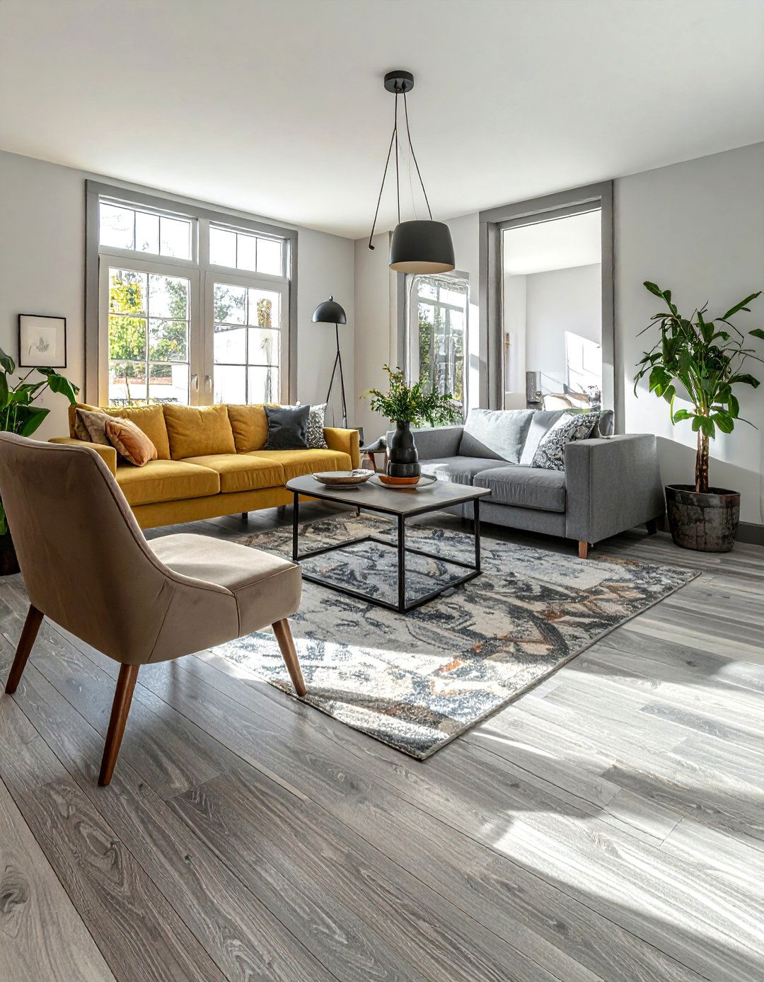 Multi tonal Grey Wood Flooring - 25 Grey Flooring Living Room Ideas for Modern Homes