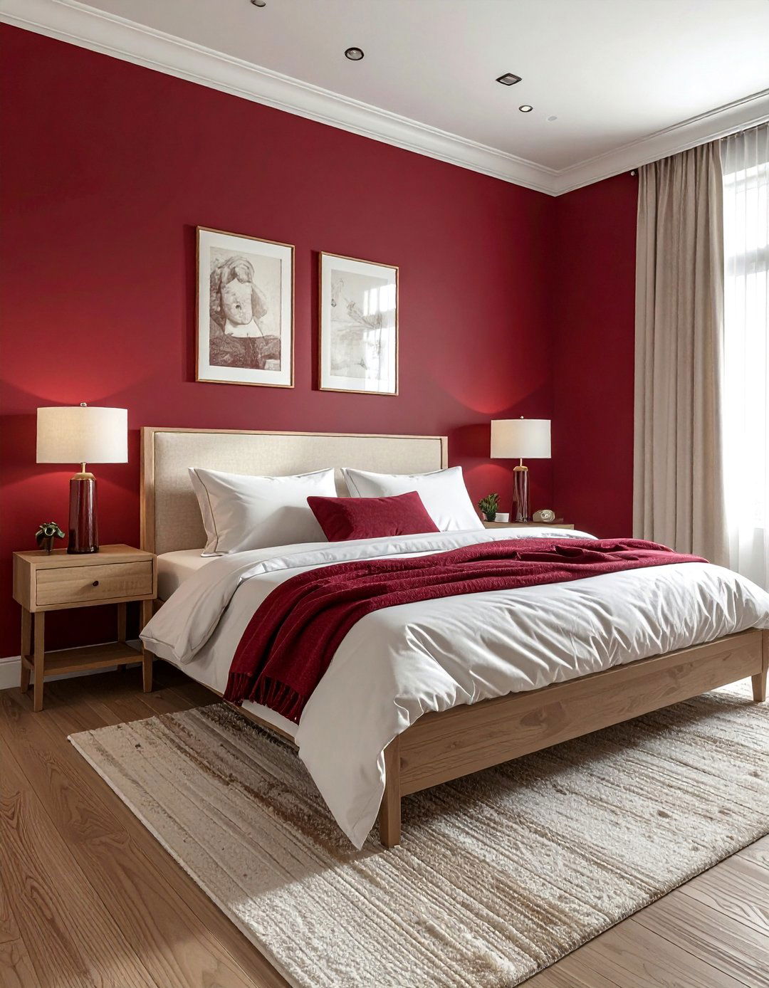 Muted Cranberry Red Bedroom for a Softer Look - 20 Red Bedroom Ideas to Create a Bold and Cozy Space
