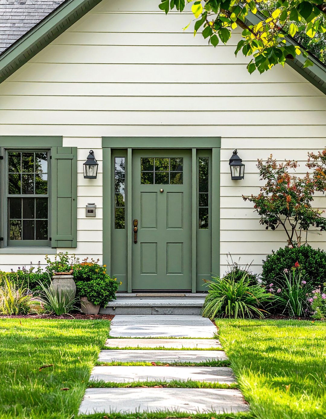 Muted Sage Green Cedar Front Door - 20 Cedar Front Door Colors Ideas to Boost Curb Appeal