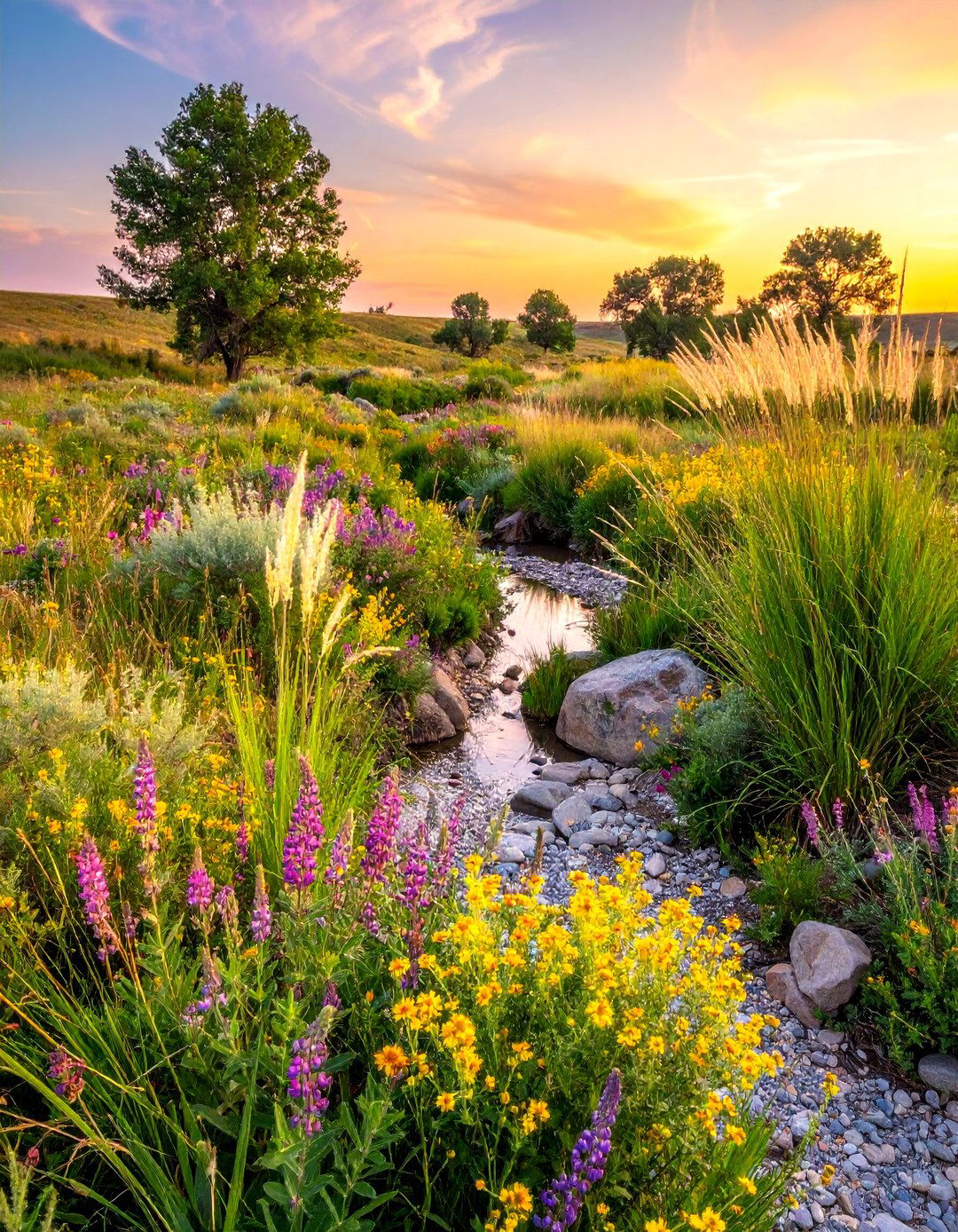 Native Prairie Creek Ecosystem - 30 Front Yard Dry Creek Bed Landscaping Ideas
