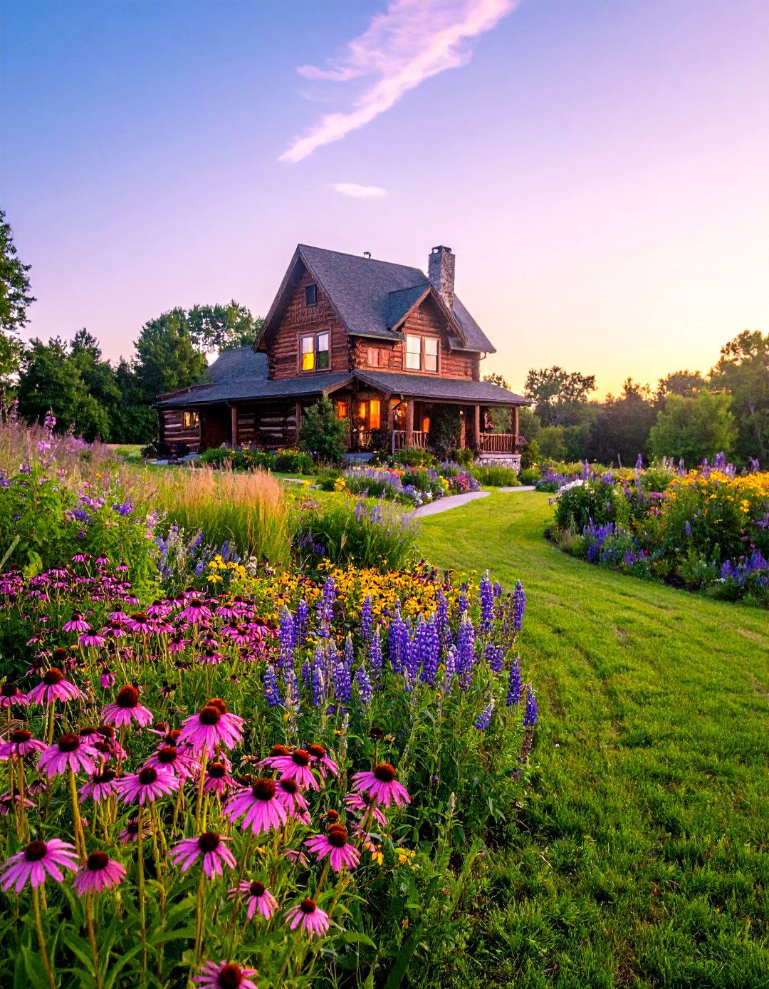 Native Wildflower Meadow Gardens - 25 Log Cabin Landscaping Ideas for Rustic Appeal