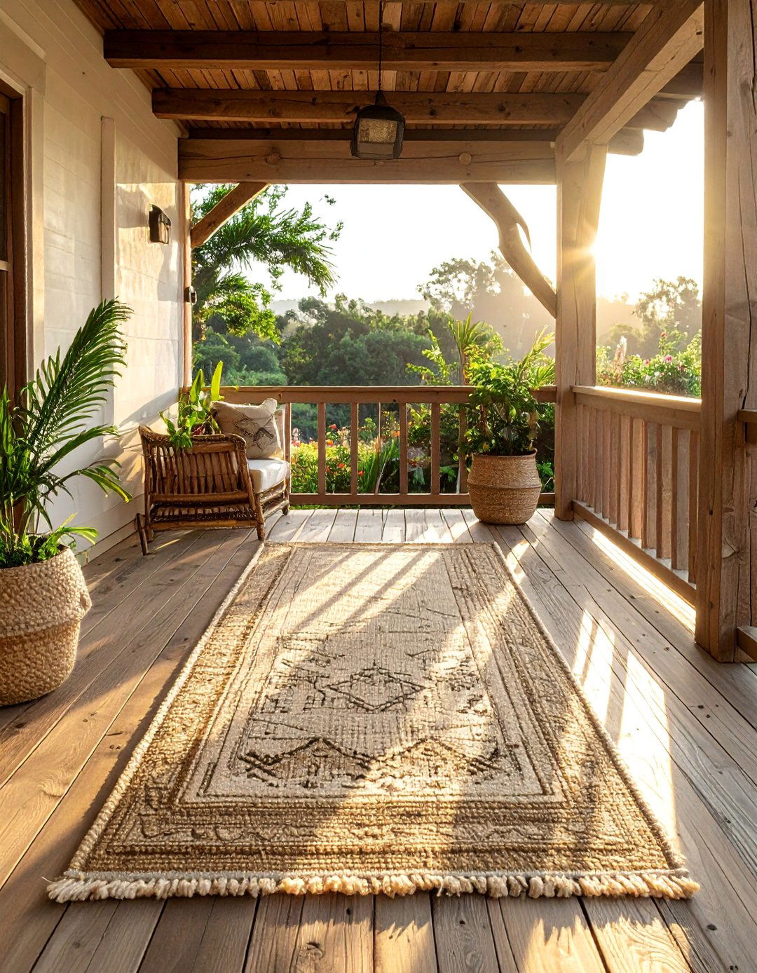Natural Fiber Outdoor Rug Foundation - 30 Rustic Porch Ideas to Enhance Your Outdoor Space