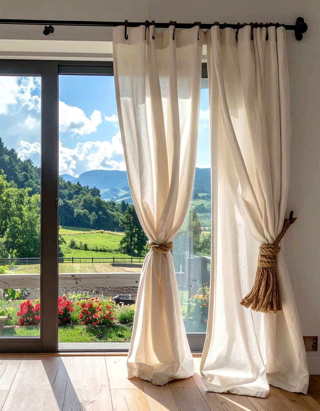 Natural Jute Tie Backs for Curtains - 40 Farmhouse Window Treatment Ideas for a Cozy Home