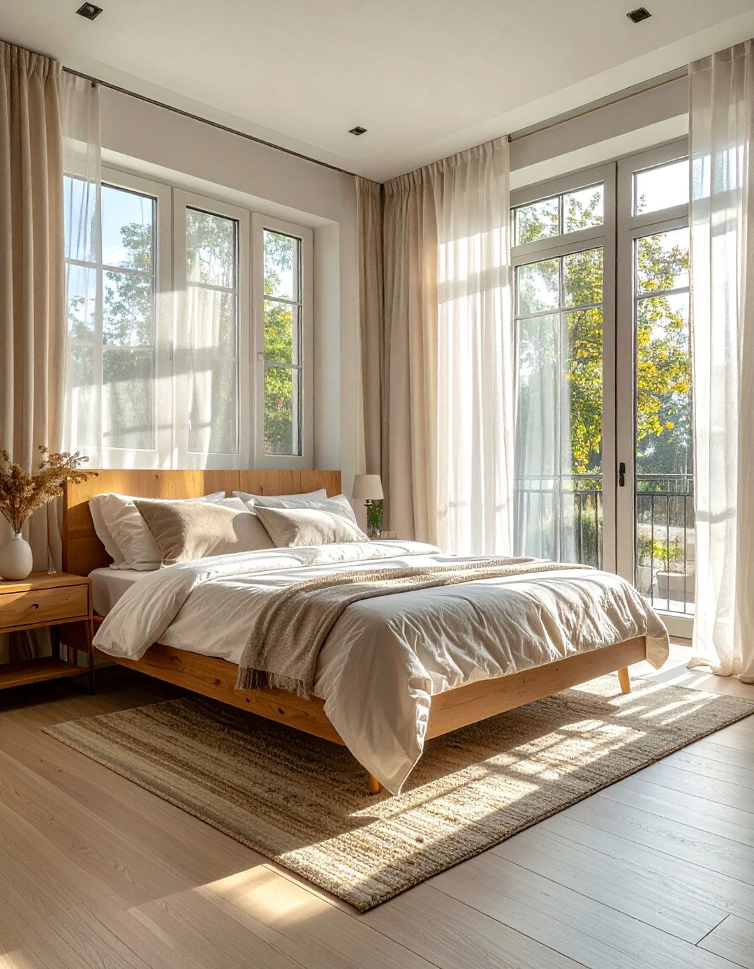 Natural Light Enhancement with Sheer Panels - 15 Bright Small Bedroom Lighting Ideas for Ambiance