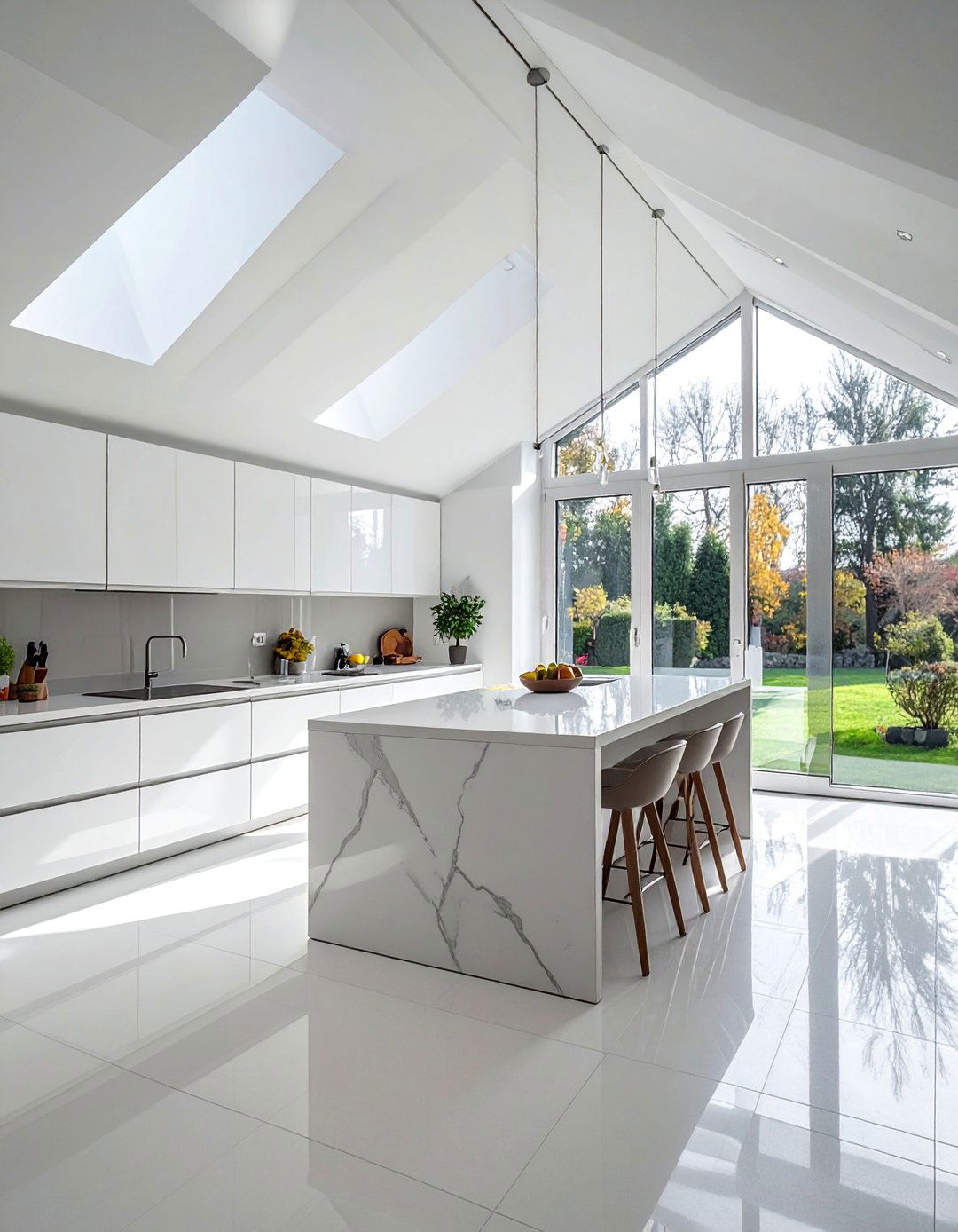 Natural Light Maximized Kitchen - 20 Sloped Ceiling Kitchen Ideas to Maximize Space