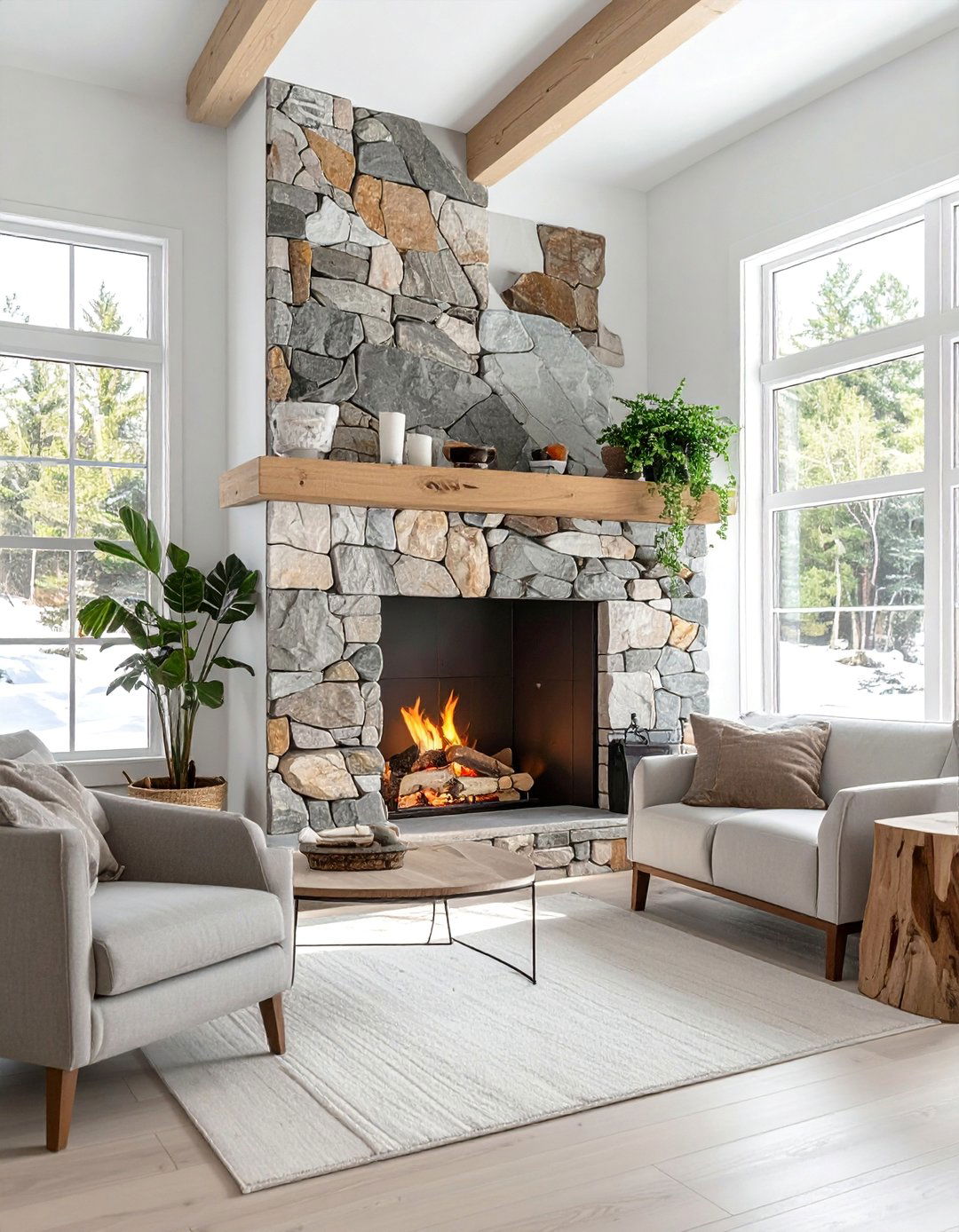 Natural Stone Hearth Surrounds - 20 Scandinavian Fireplace Ideas for Cozy Warmth