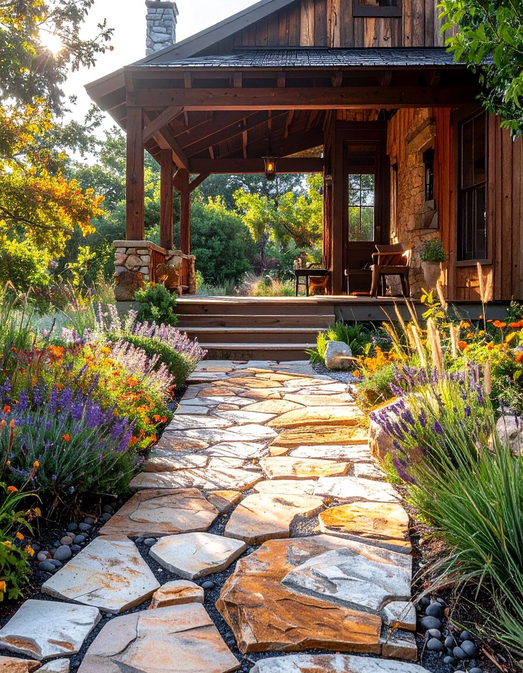 Natural Stone Pathway Integration - 30 Rustic Porch Ideas to Enhance Your Outdoor Space