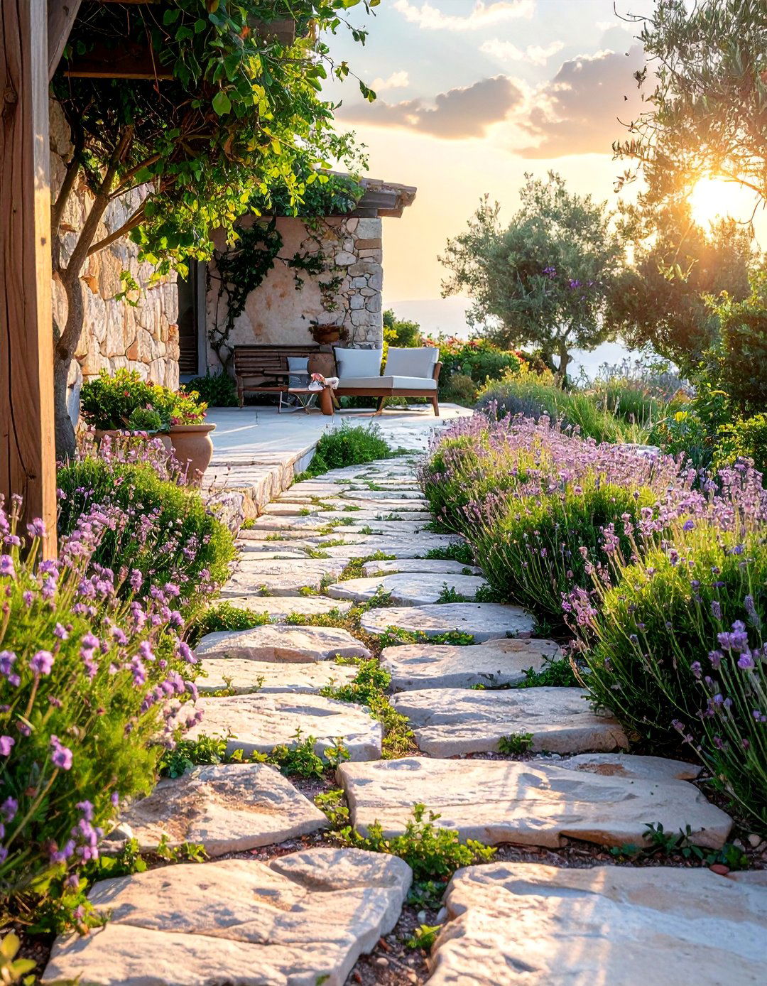 Natural Stone Pathways in a Greek Garden - 30 Greek Garden Ideas for a Mediterranean Oasis