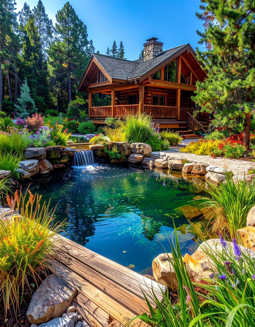 Natural Swimming Pond Integration - 25 Log Cabin Landscaping Ideas for Rustic Appeal