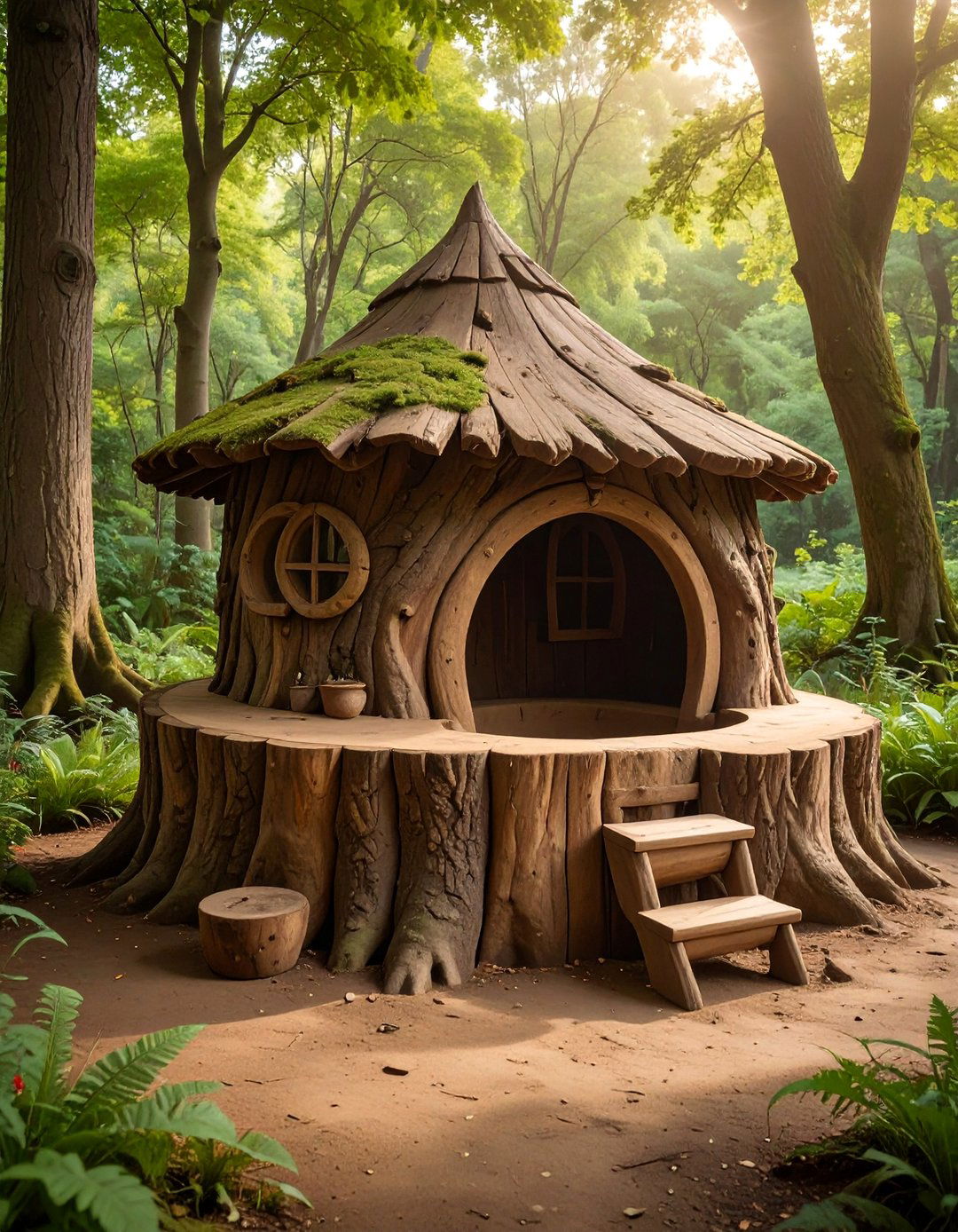 Natural Tree Stump Foundation - 20 Mud Kitchen Ideas for Outdoor Play Fun
