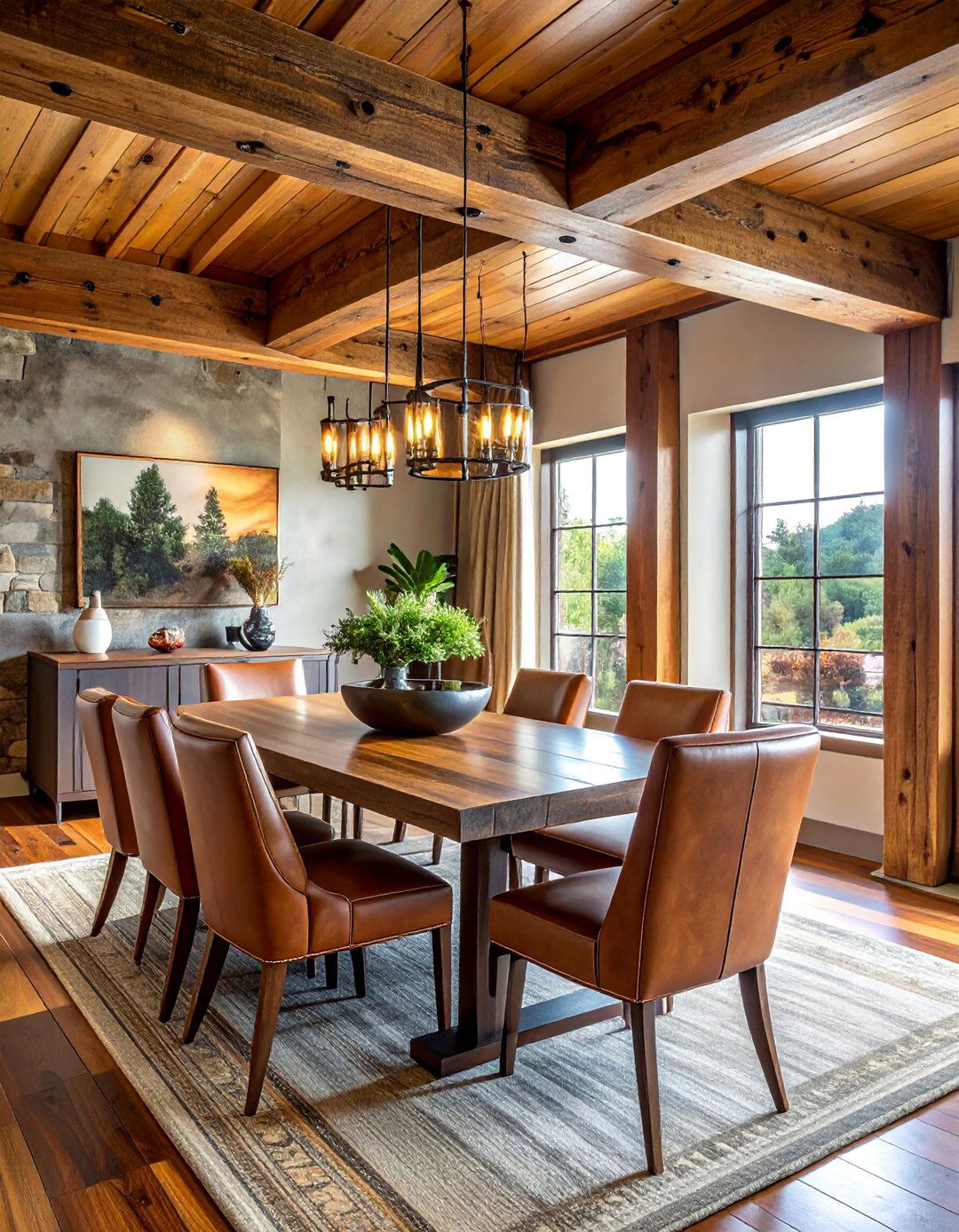 Natural Wood Beams with Rustic Luxury Elements - 40 Luxurious Dining Room Ideas for Elegant Entertaining