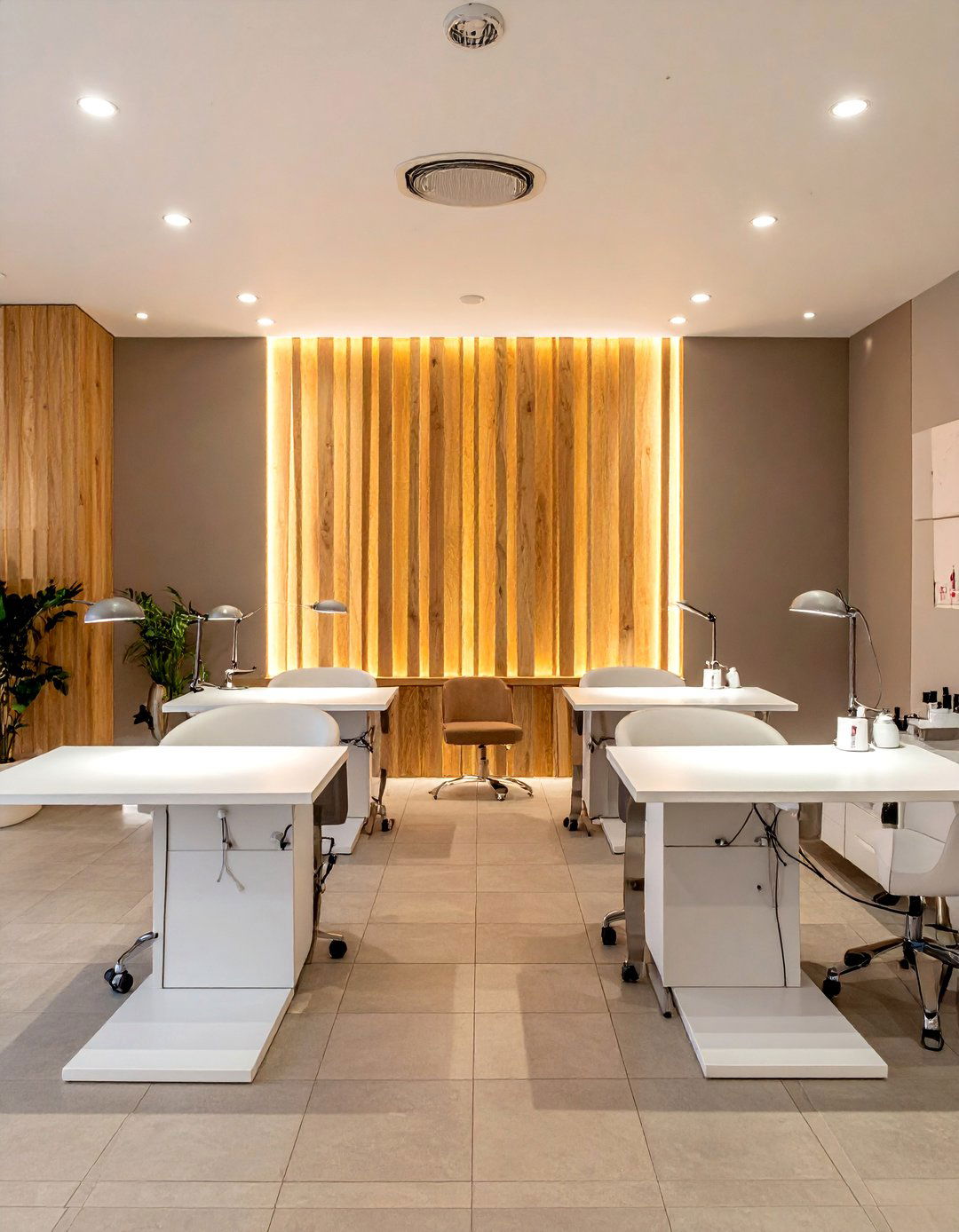 Natural Wood Slat Wall Nail Salon Design - 30 Nail Salon Interior Design Ideas for a Chic Look