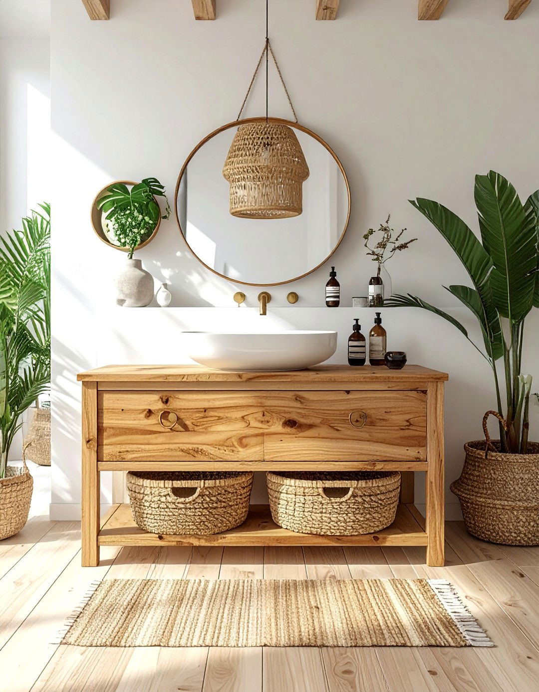 Natural Wood Vanity Bathroom - 25 Boho Bathroom Ideas for a Free-Spirited Retreat