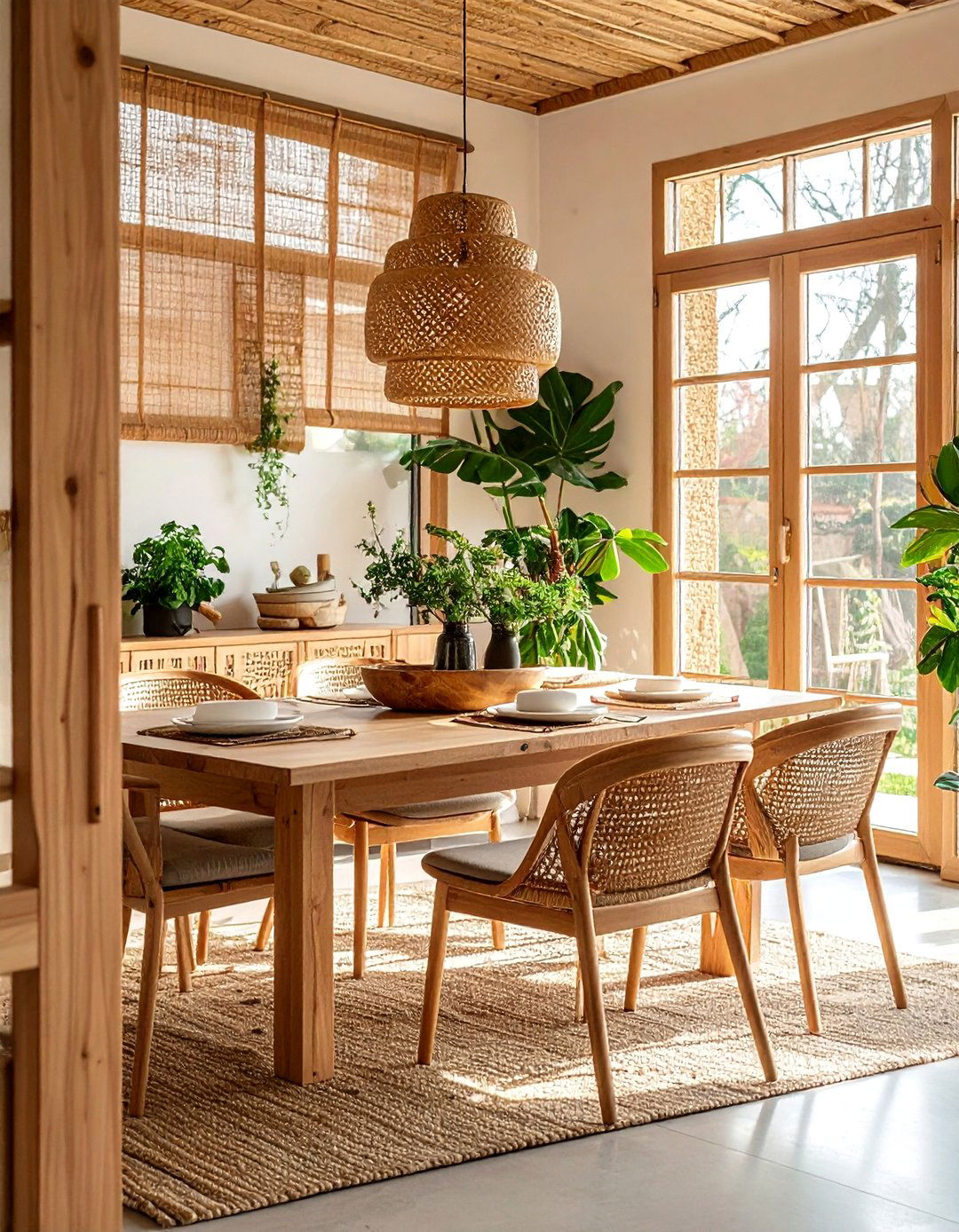 Natural Woven Shades for Organic Texture - 25 Dining Room Window Ideas for a Bright and Airy Space