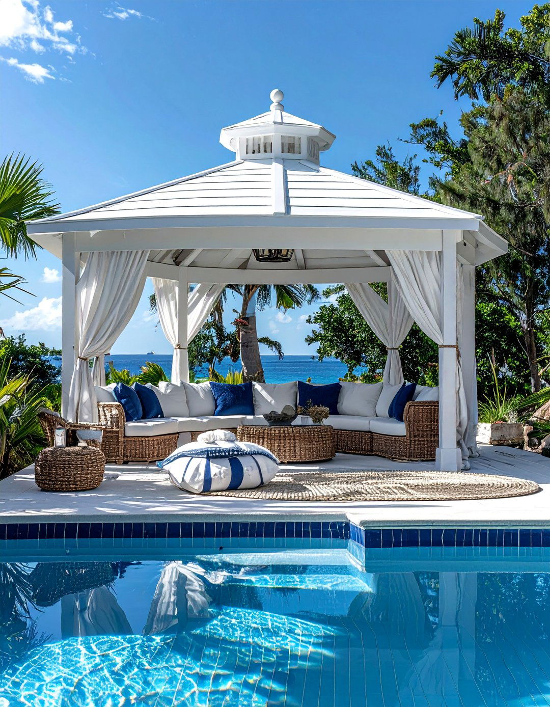 Nautical Coastal Pool Gazebo - 15 Pool Gazebo Ideas for a Relaxing Backyard Retreat