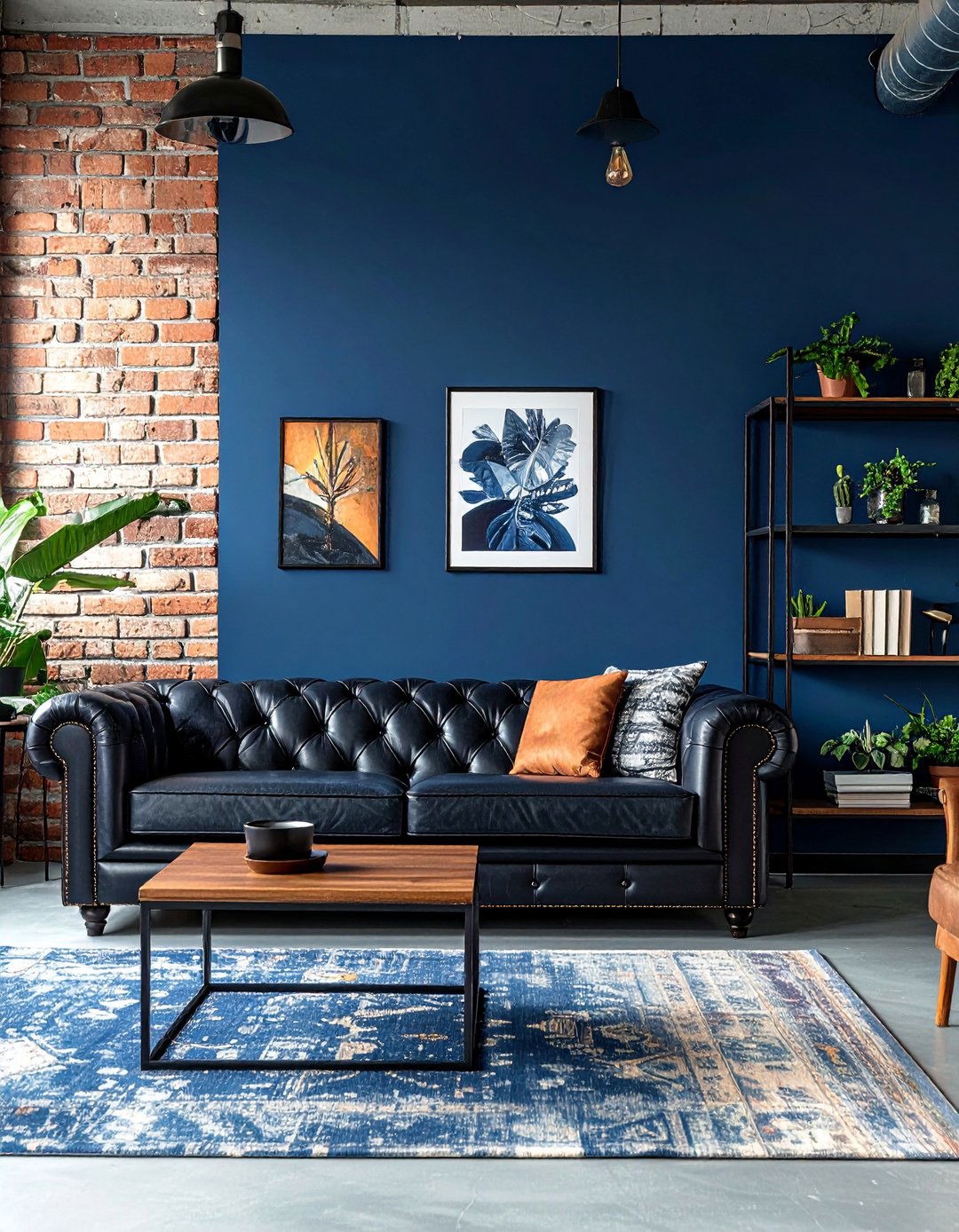 Navy Blue Living Room with Industrial Elements - 25 Navy Blue Living Room Ideas for a Stylish Space