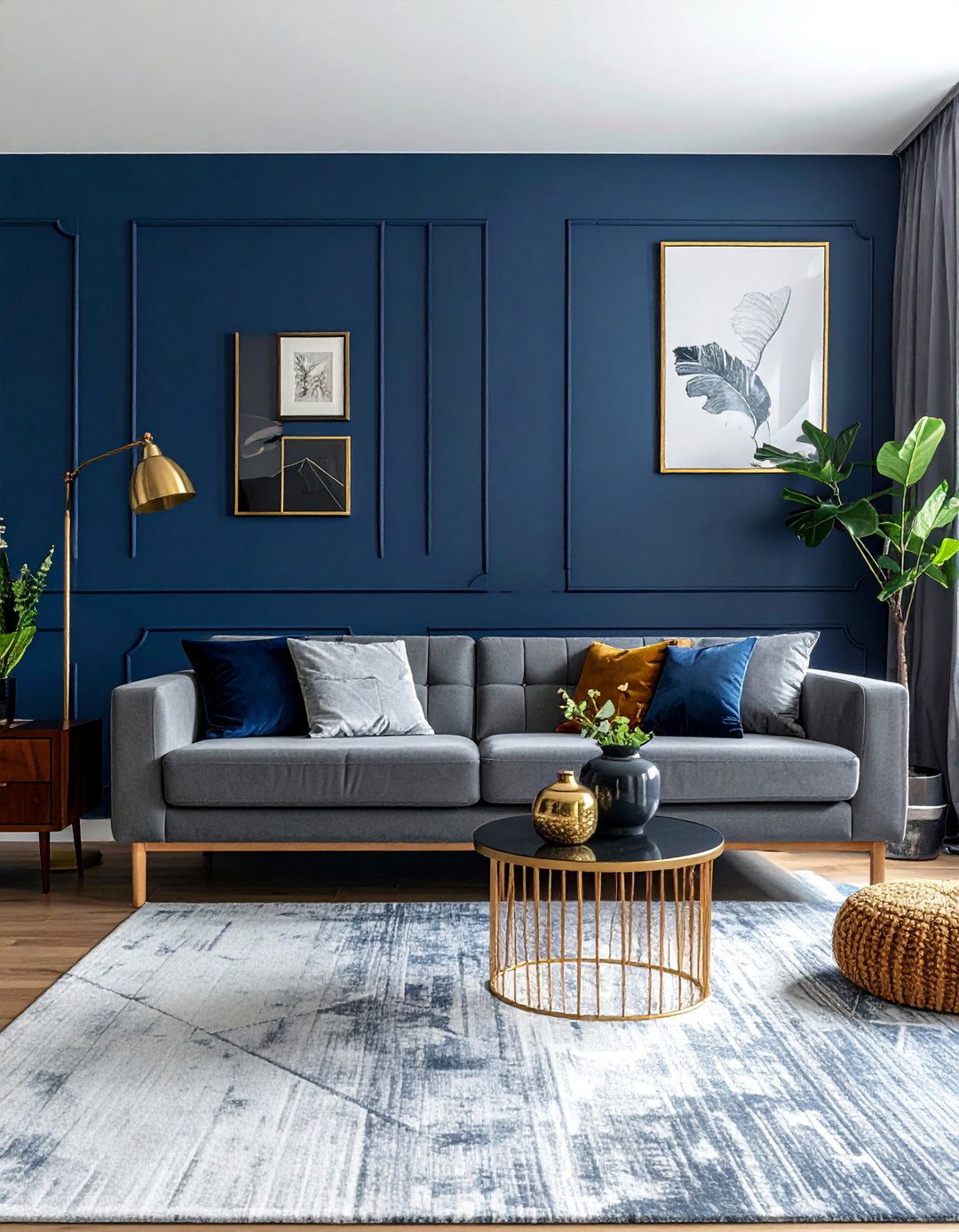 Navy Blue Living Room with a Statement Accent Wall - 25 Navy Blue Living Room Ideas for a Stylish Space