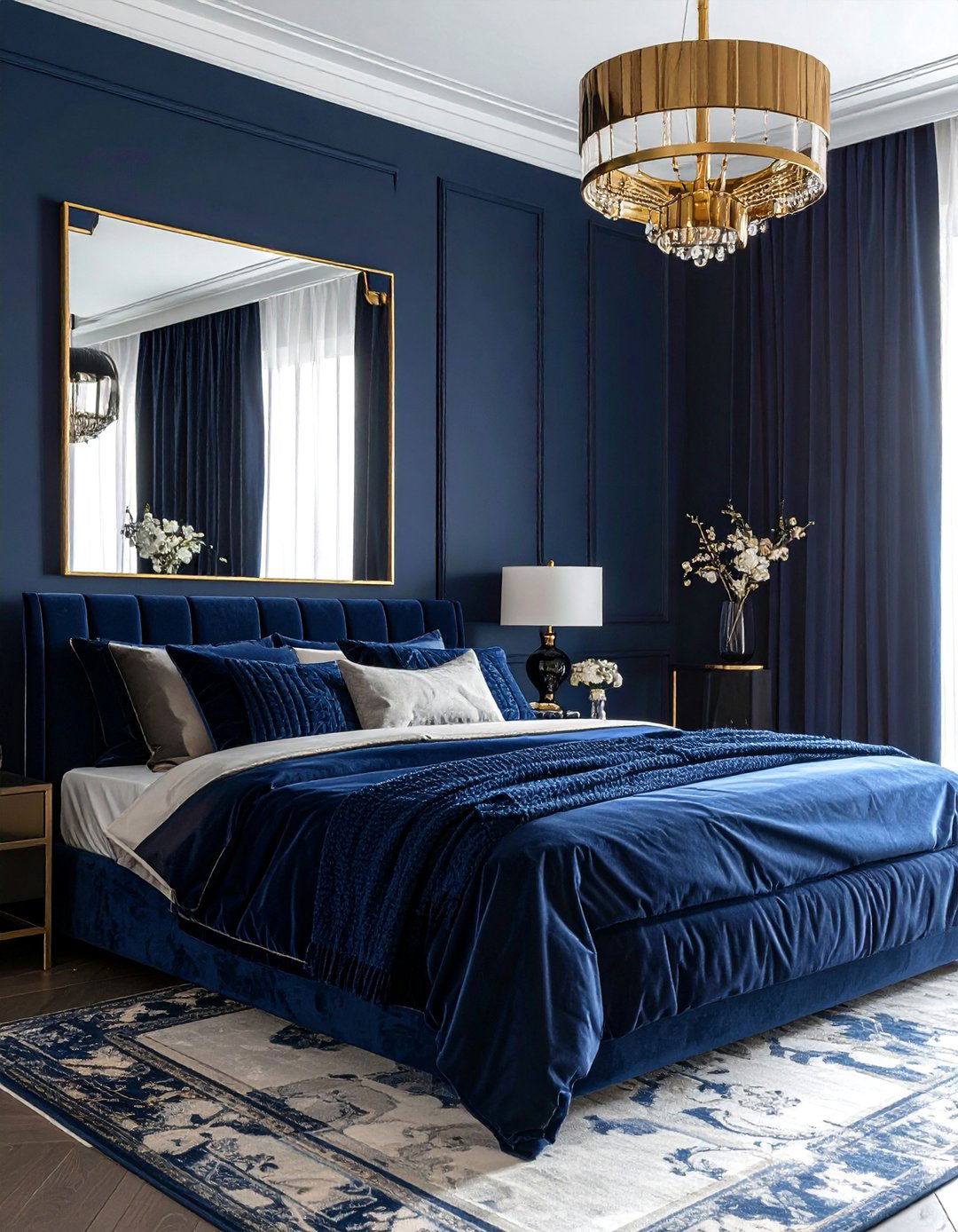 Navy Blue and Gold Accents - 25 Dark Bedroom Ideas for a Cozy and Moody Retreat