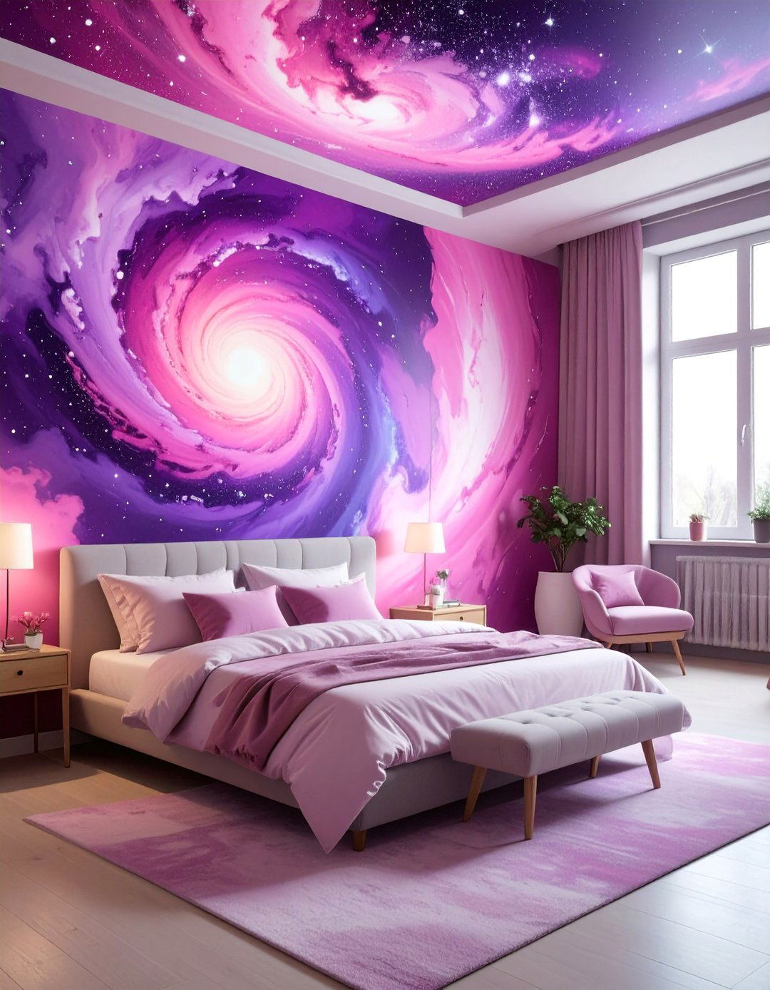 Nebula Inspired Painted Walls - 20 Space-themed Room Ideas for a Cosmic Bedroom